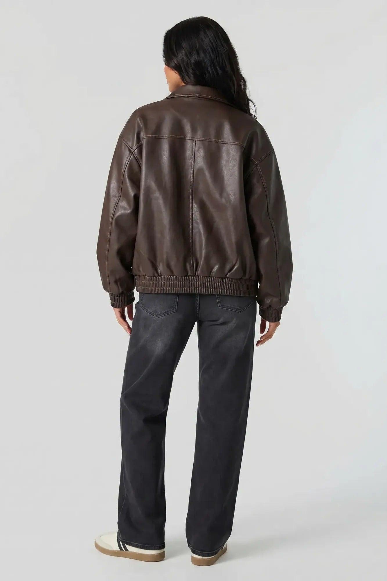 Oversized Faux Leather Jacket Female Product Image