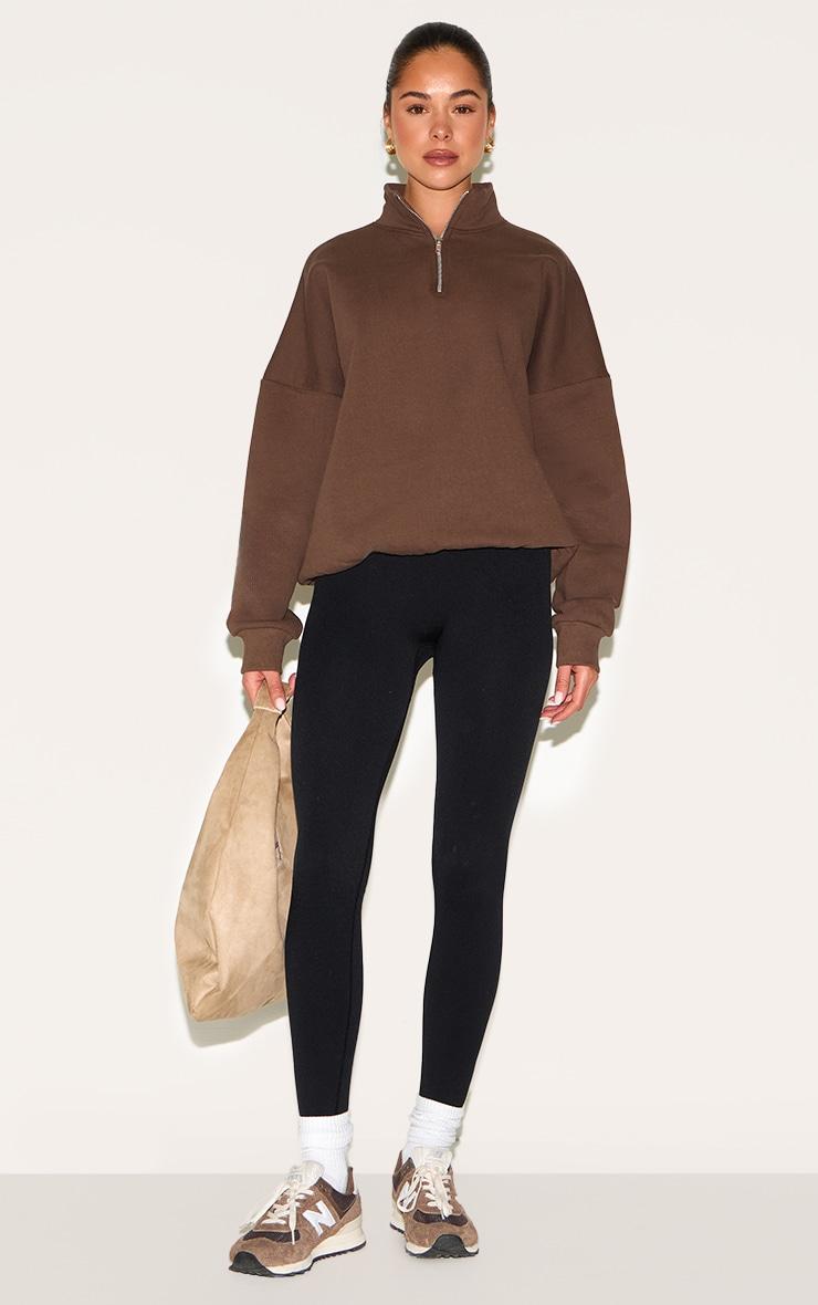 Espresso Premium High Neck Quarter Zip Oversized Sweatshirt Product Image