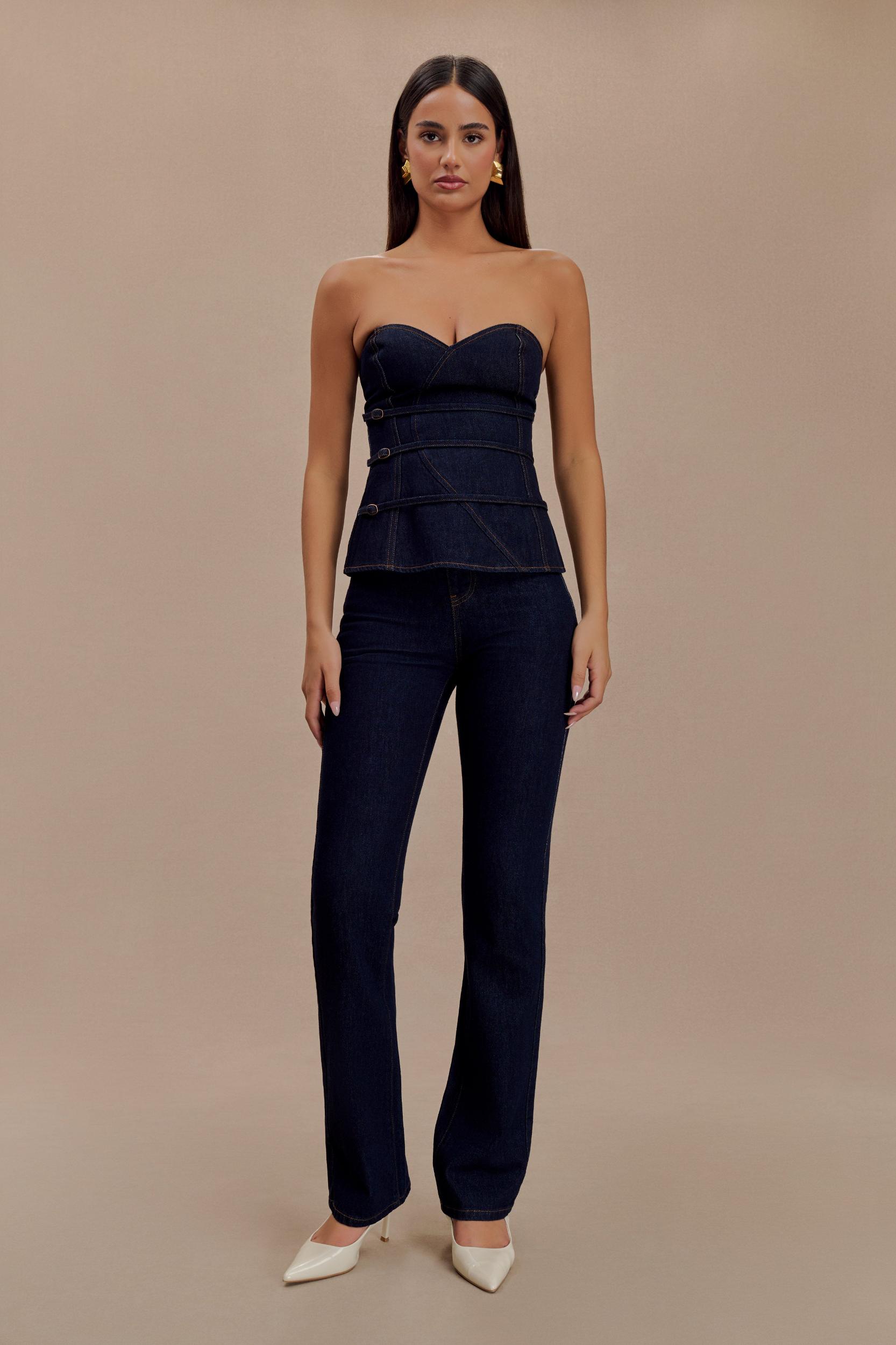 Sylas Strapless Buckle Denim Top - Indigo Blue Product Image