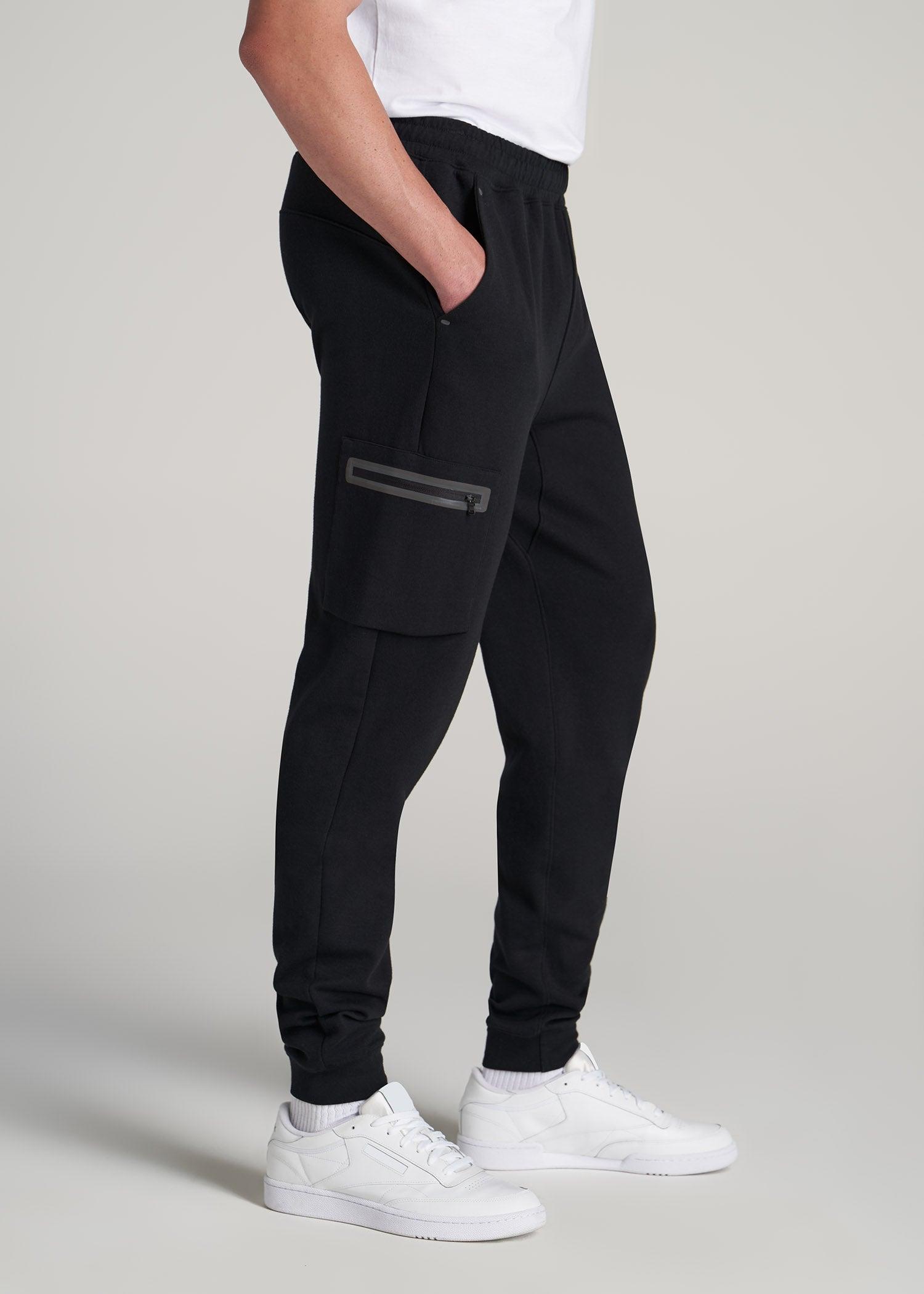 Tech Motion Fleece Cargo Joggers for Tall Men in Black Male Product Image