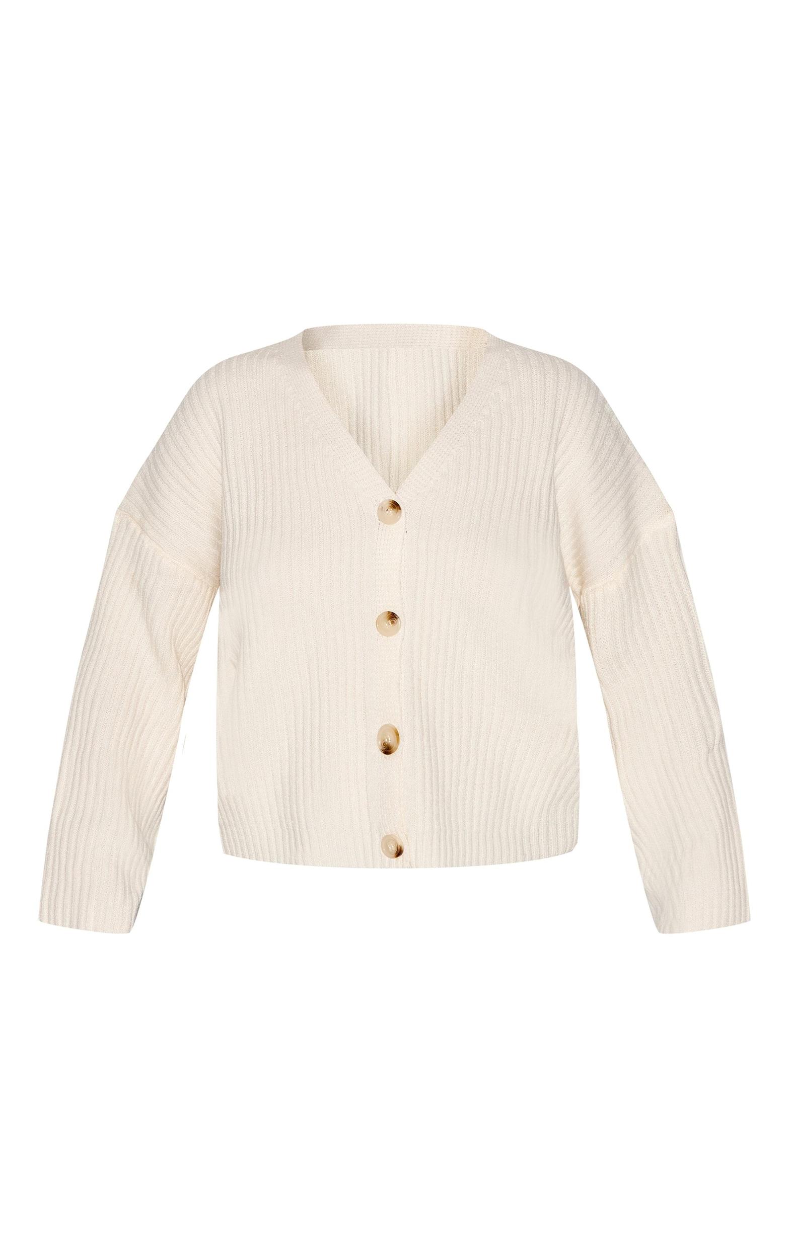 Plus Cream Knit Rib Button Cardigan Product Image