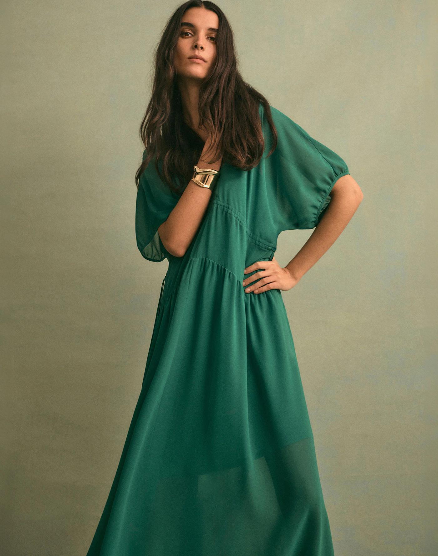 Sheer V-Neck Dolman Maxi Dress Product Image