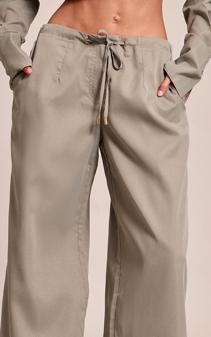 Dark Khaki Oversized Drawstring Straight Leg Pant Product Image