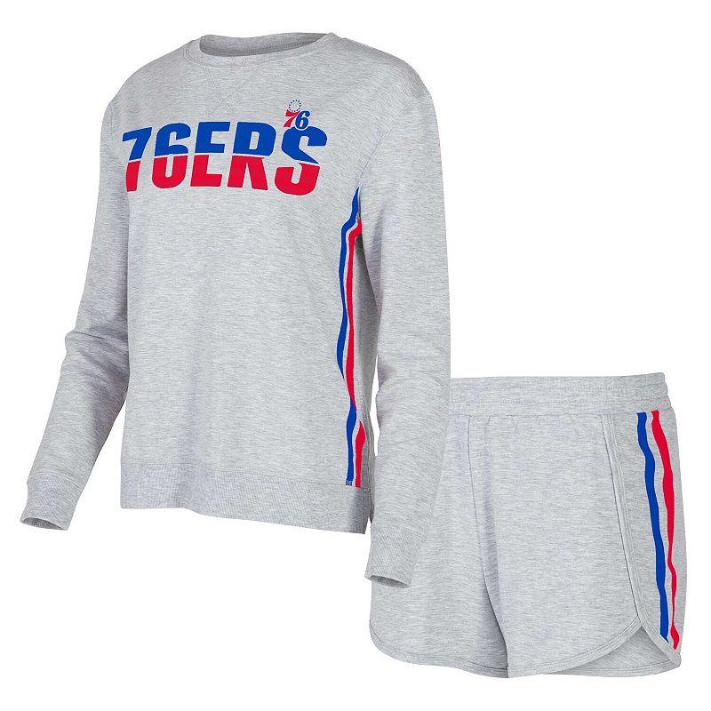 Women's Concepts Sport Gray Philadelphia 76ers Cedar Long Sleeve T-Shirt & Shorts Sleep Set,  Product Image
