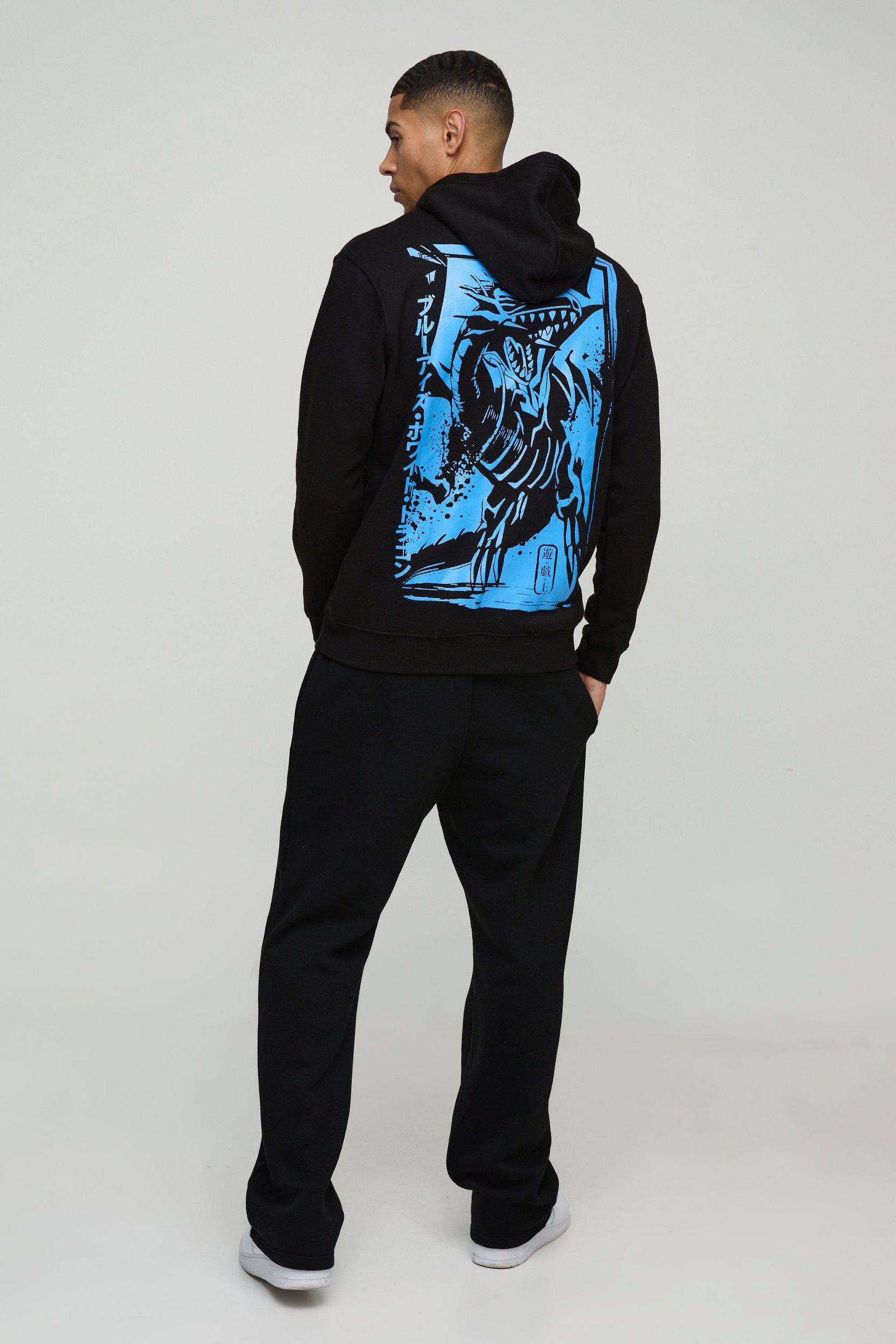 Oversized Yu-Gi-Oh Blue Eyes Dragon License Print Hoodie | boohooMAN USA Product Image