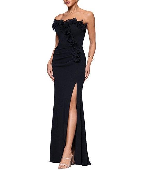 Xscape Strapless Flower Ruffle Sleeveless Gown Product Image