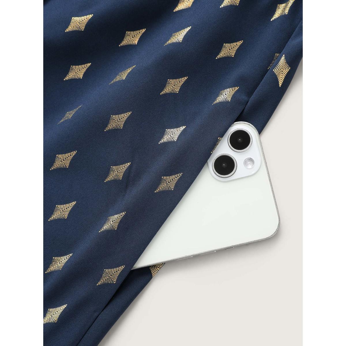 Plus Size Glitter Notched Lantern Sleeve Midi Dress Indigo Women Party&Cocktail Gathered Notched collar Elbow-length sleeve Curvy BloomChic 22-24/3X Product Image