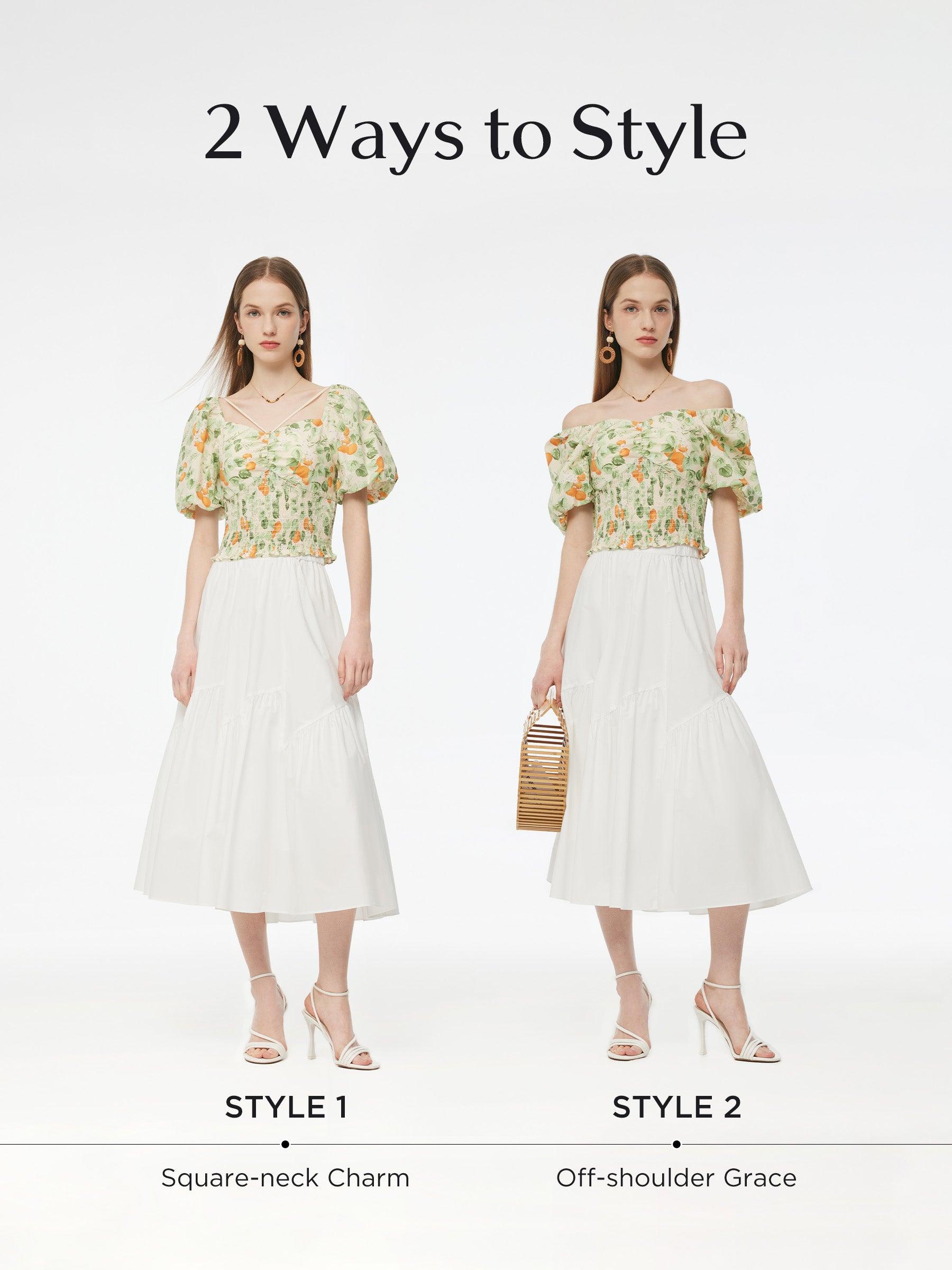 Cotton Floral Print Women Smocked Top Product Image