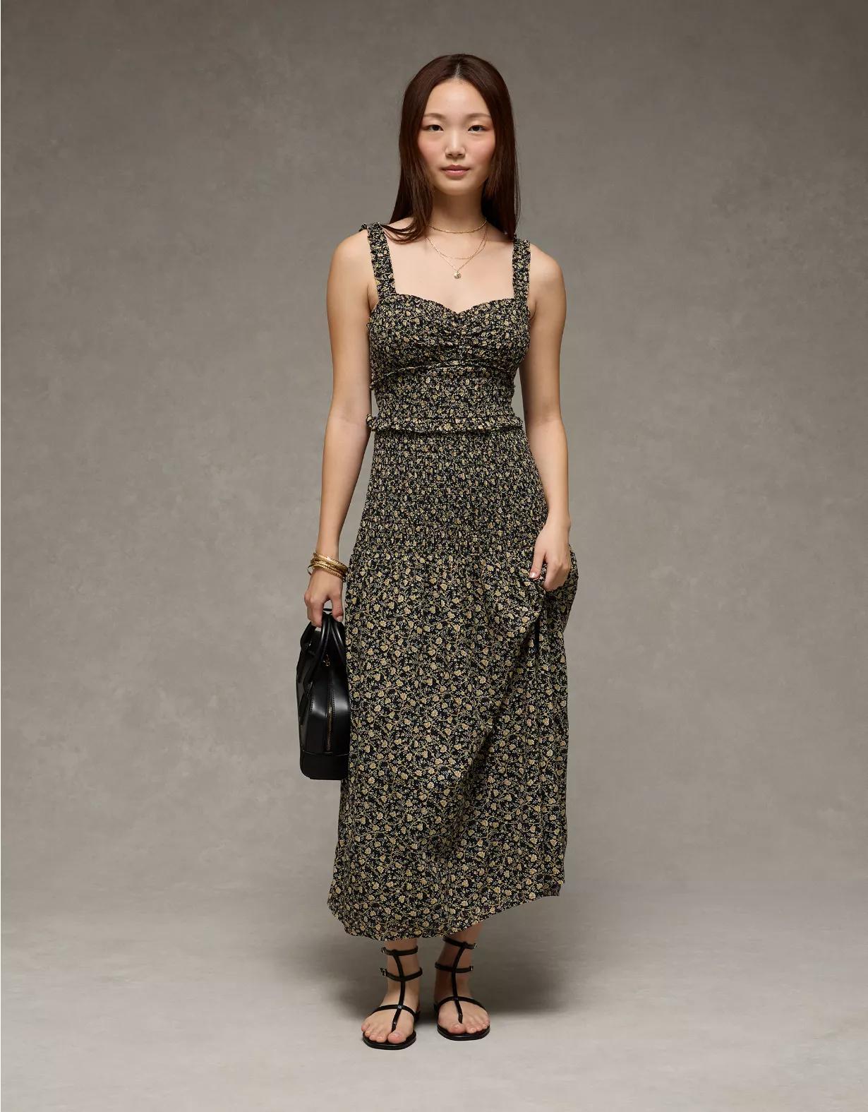 AE Catie Corset Smocked Floral Midi Dress Product Image