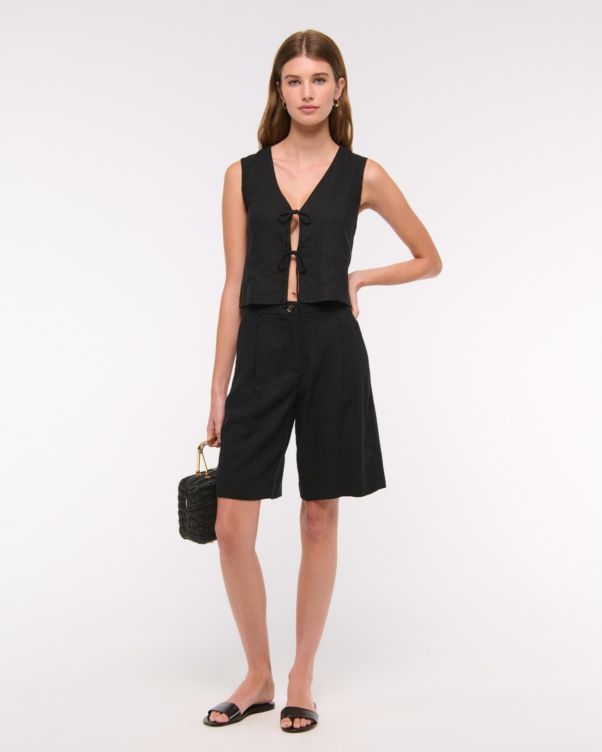 Tie-Front Linen-Blend Vest Product Image