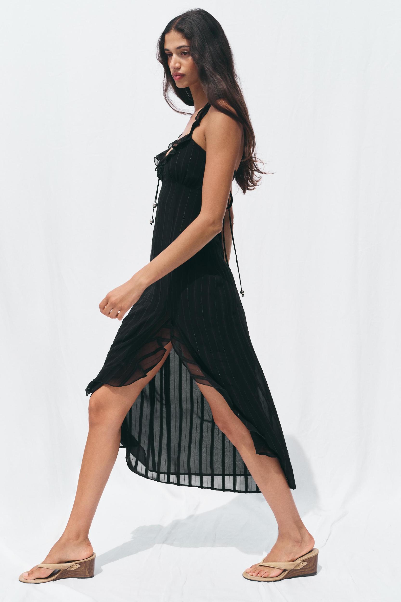 METALLIC THREAD LINGERIE STYLE MIDI DRESS Product Image