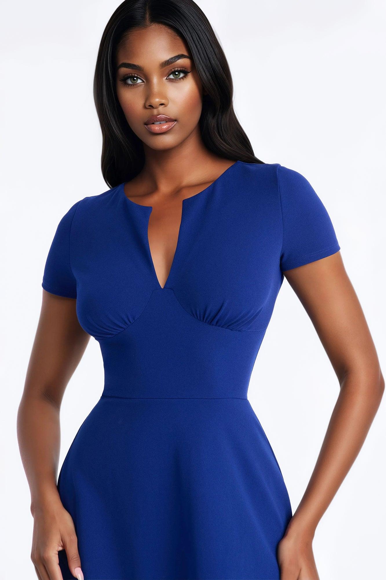 Charolette Short Sleeve Midi Dress - Navy Female Product Image