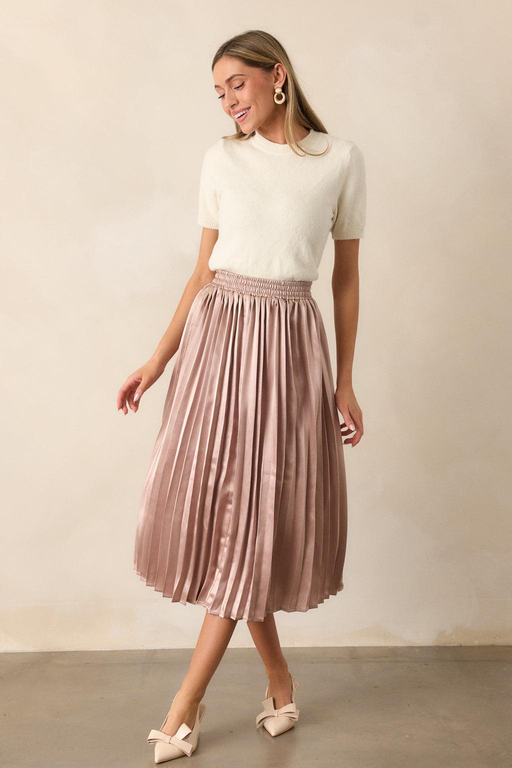 Lost In The Stars Champagne Pleated Midi Skirt Product Image
