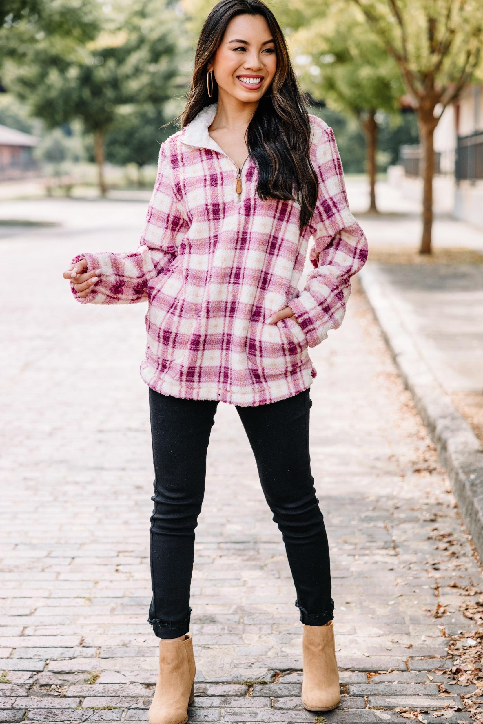 Better Get Going Pink Plaid Pullover Female Product Image