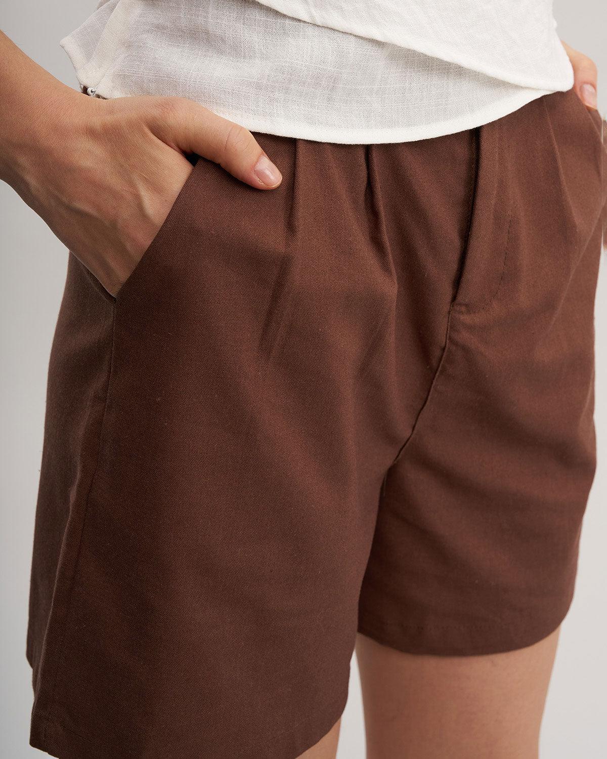 Brown Elastic Waist Pocket Shorts Product Image