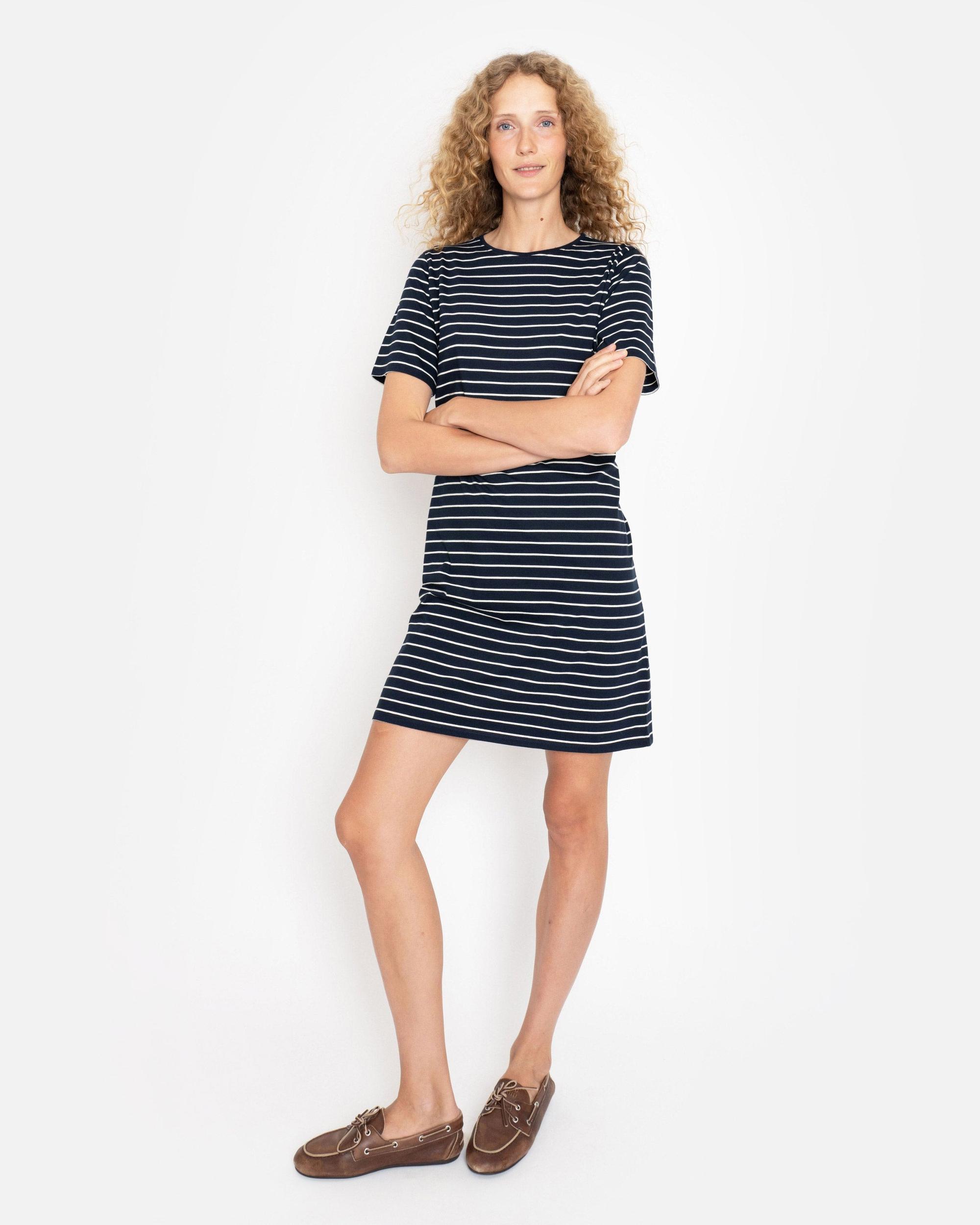 The Tee Dress - Navy/Cream Pinstripe Female Product Image