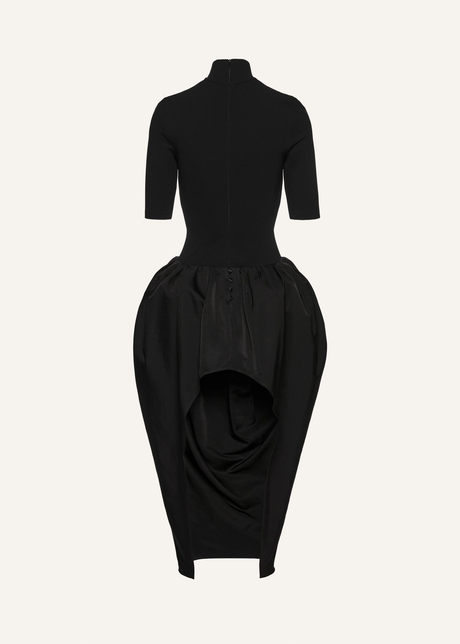 High-neck puff skirt midi dress in black Product Image