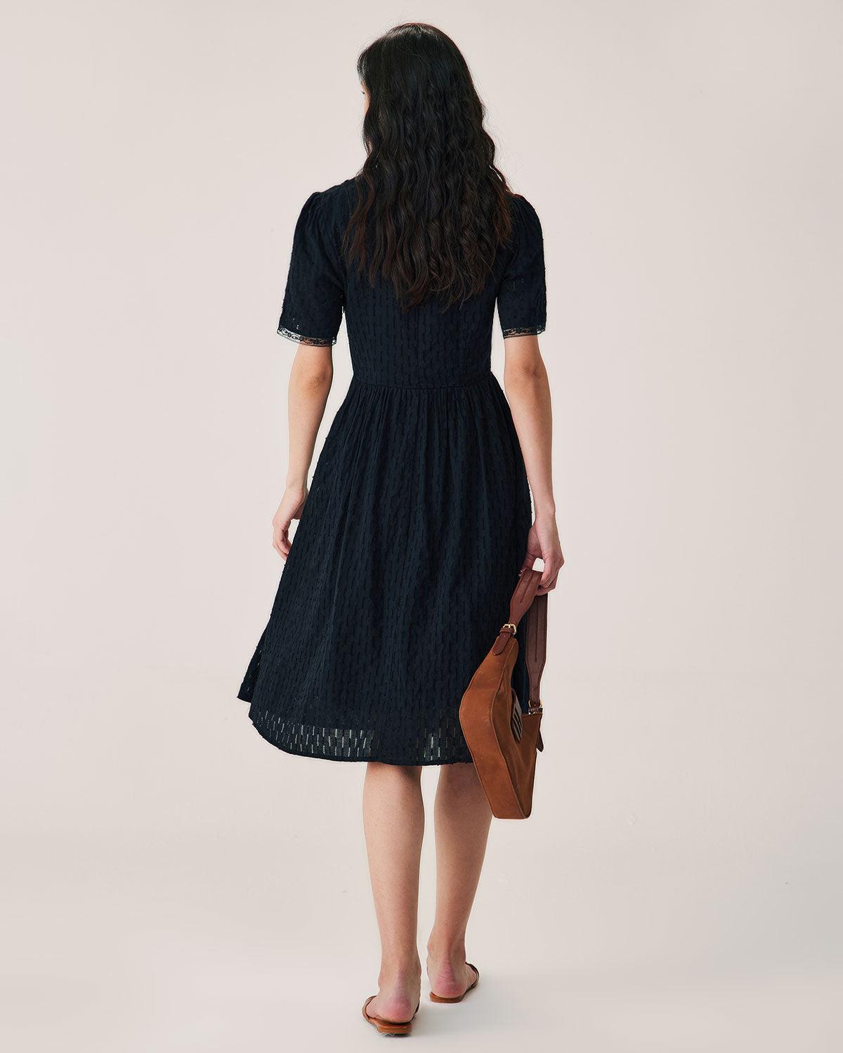 Black Lace Button Midi Dress Product Image