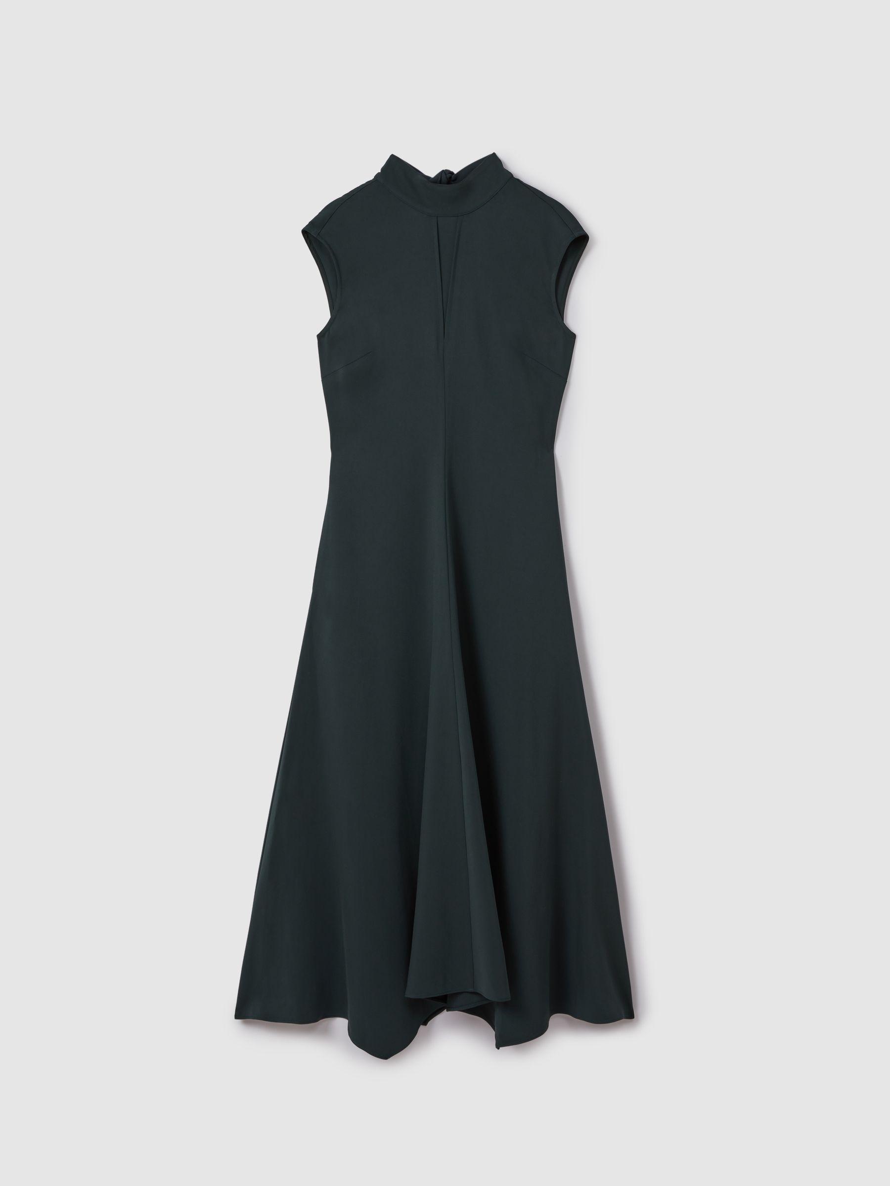 Fitted Asymmetric Midi Dress in Dark Green Product Image