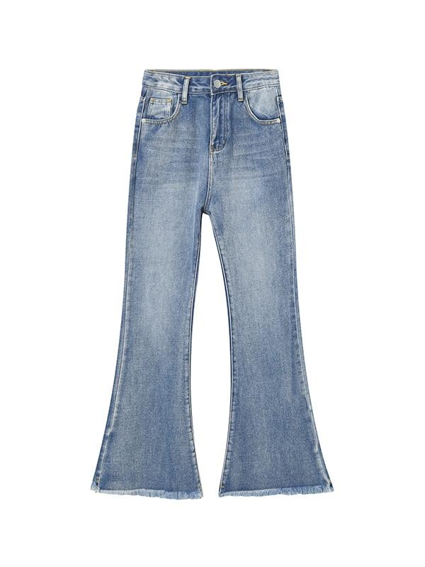 Mid Rise Raw Edge Slim Flare Jeans Product Image