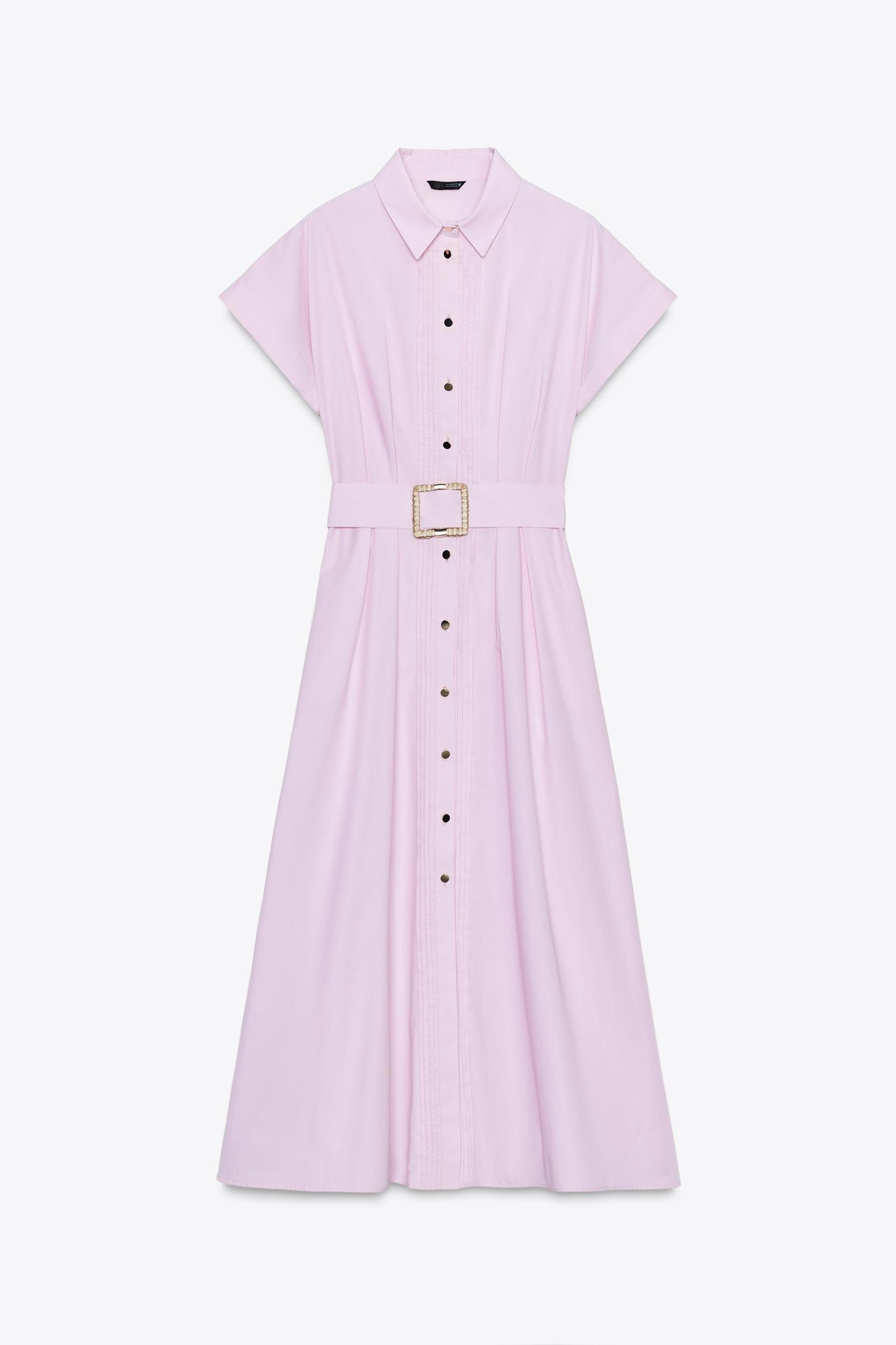 BELTED POPLIN MIDI DRESS Product Image