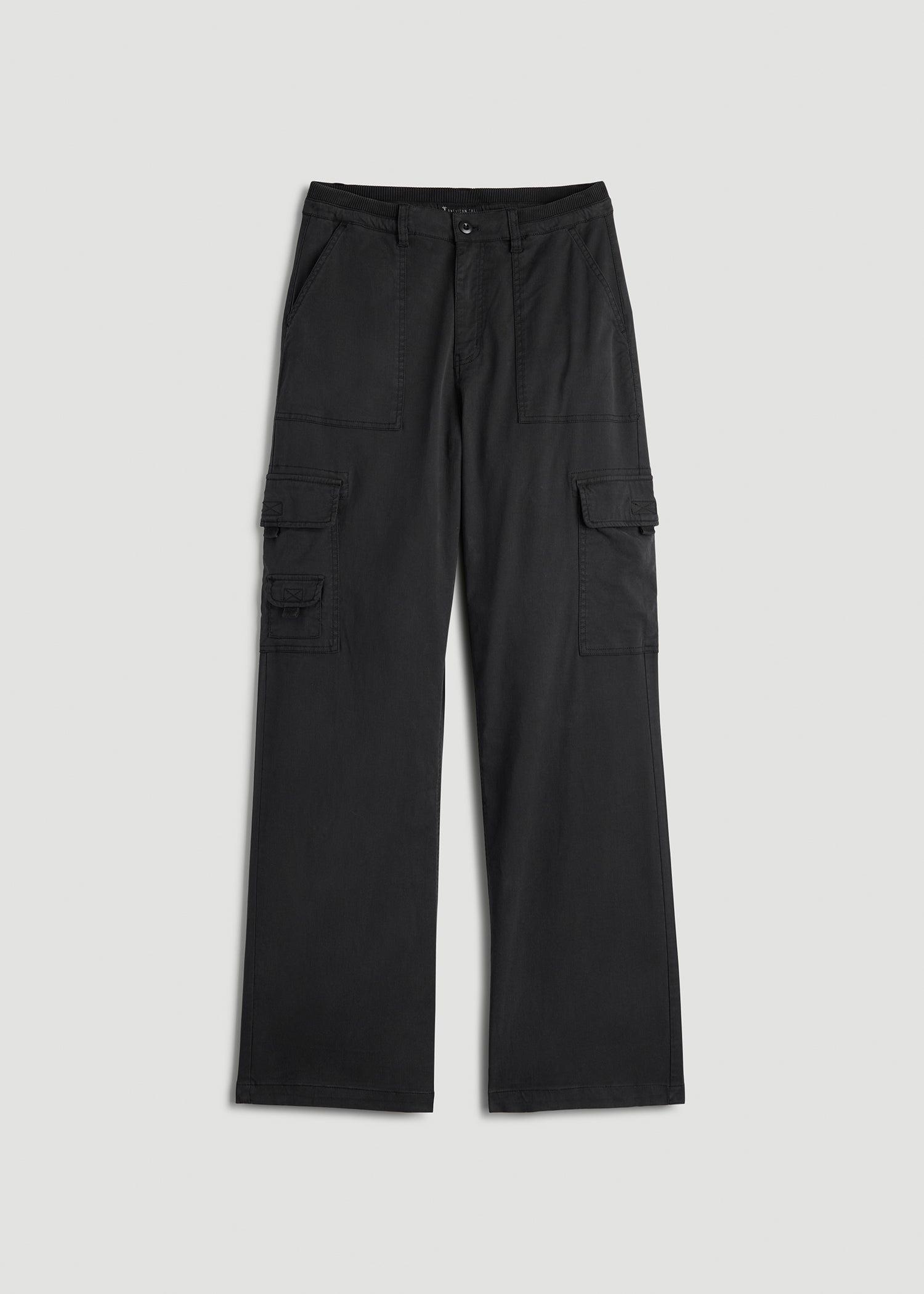 Garment Dyed Wide Leg Cargo Pants for Tall Women in Washed Vintage Black Female Product Image