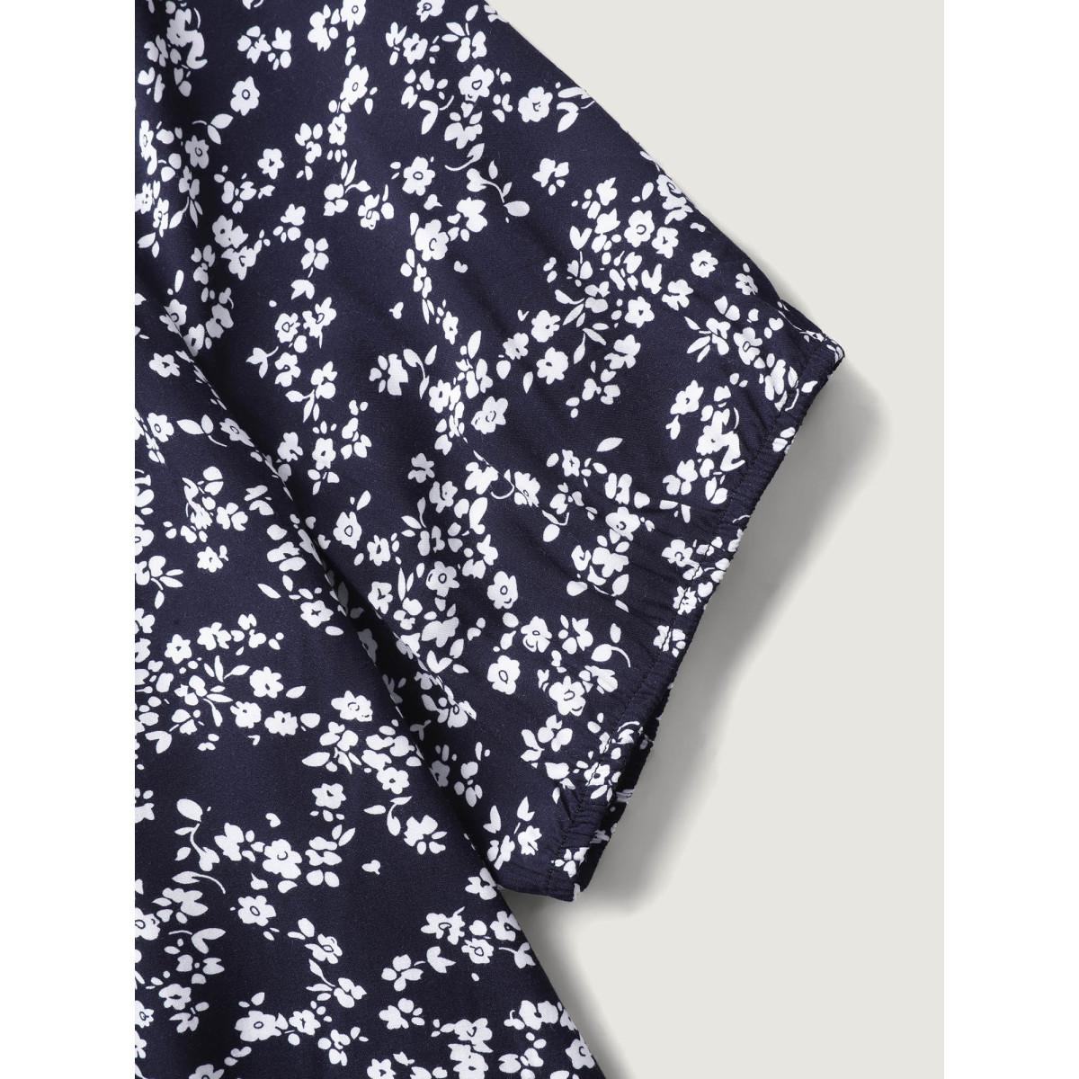 Plus Size Indigo Supersoft Ditsy Floral Print Blouse Women Leisure Short sleeve V-neck Casual Blouses BloomChic 10/M Product Image