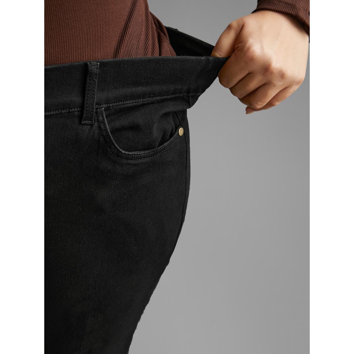 Plus Size Black Wash Buckle Detail Bootcut Jeans Women Denimblack Elegant Button Medium stretch Slanted pocket Jeans BloomChic 24/3X Product Image