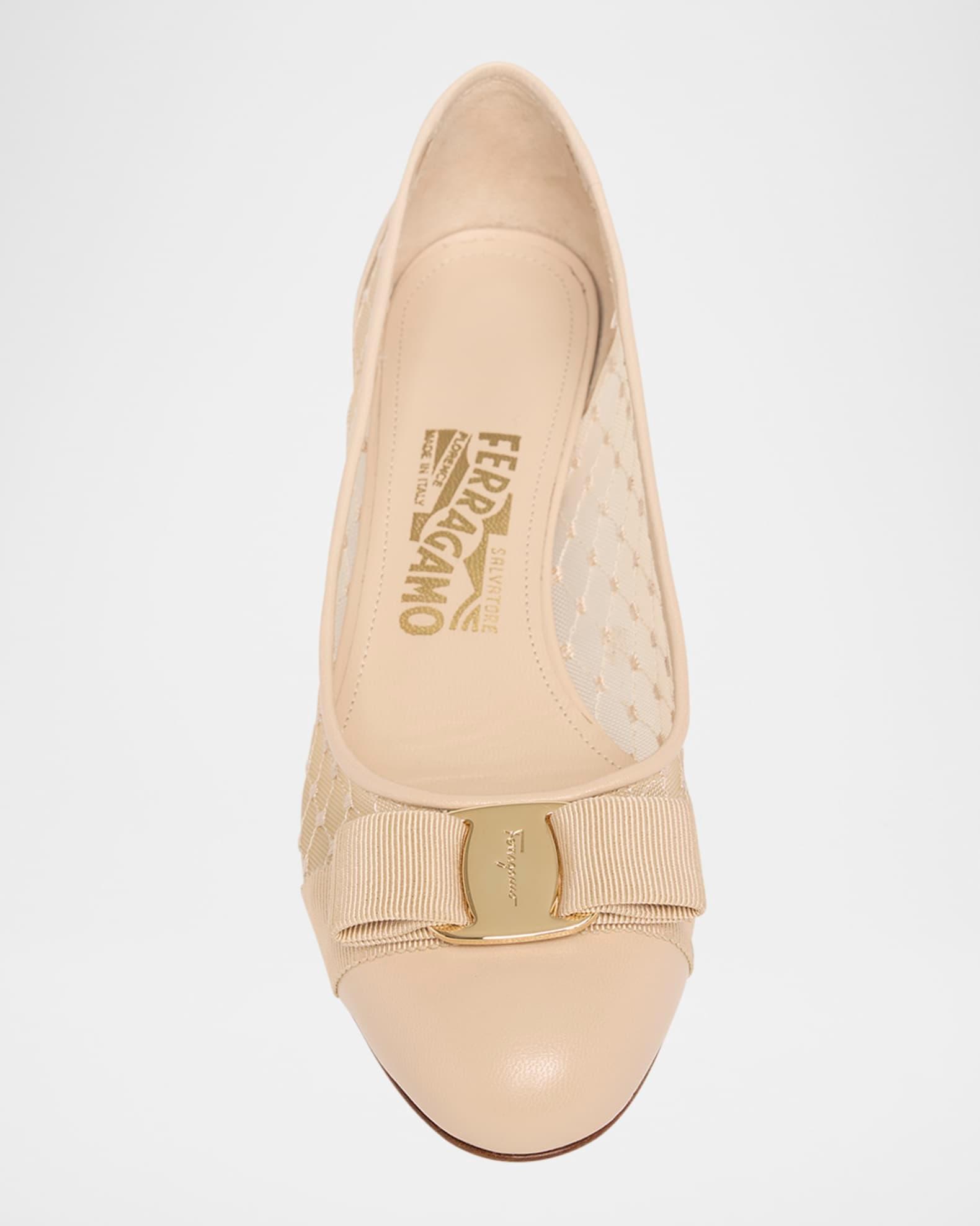 Vara Bow Mesh Leather Pumps Product Image