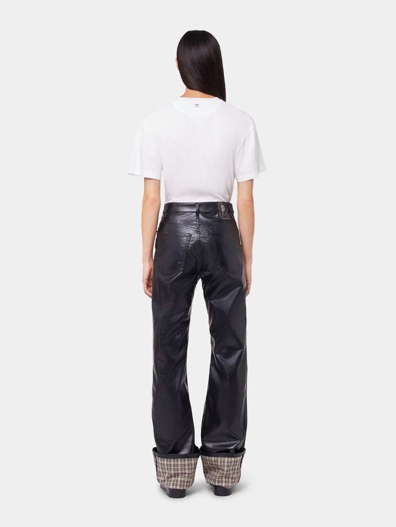 BLACK FLARED TROUSERS IN IMITATION LEATHER Product Image