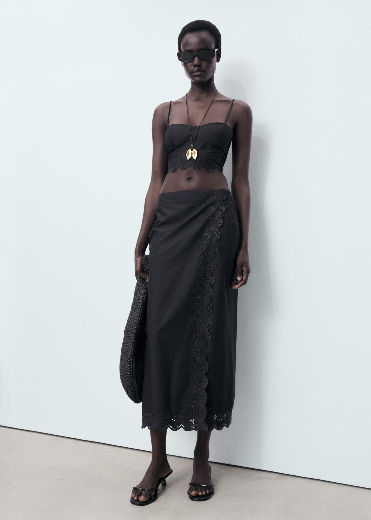 Embroidered cotton skirt - Women | MANGO USA Product Image