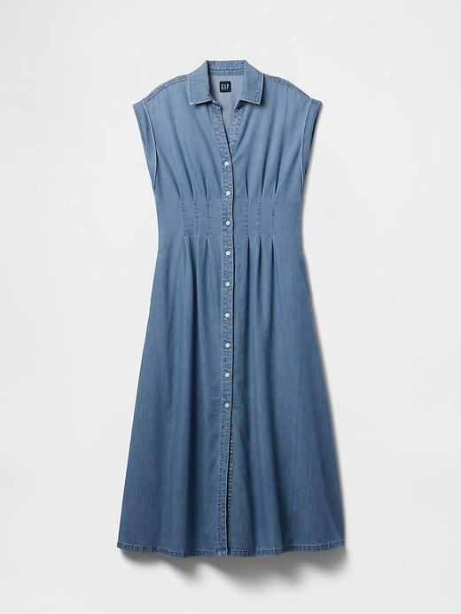 Denim Pleated Maxi Shirtdress Product Image