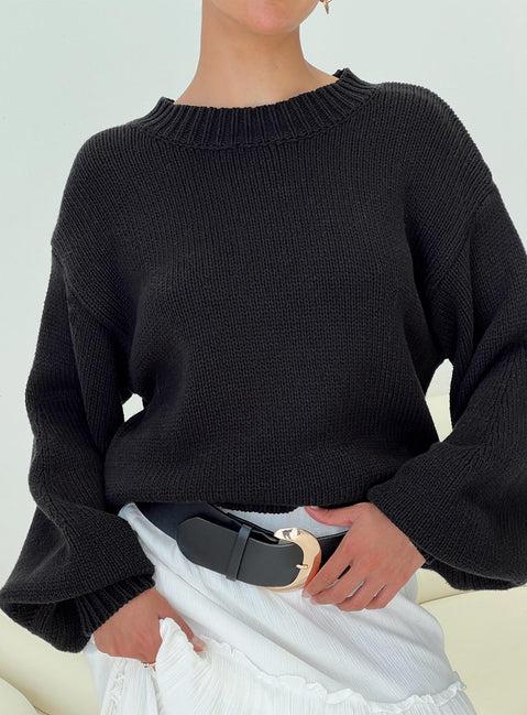 Harmony Balloon Sleeve Knit Sweater Black Product Image