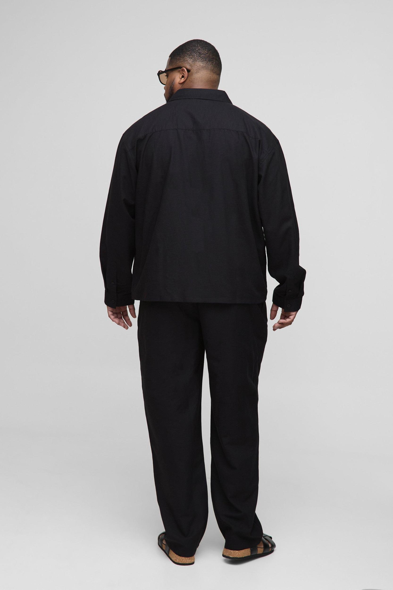 Plus Linen Look Elasticated Waist Straight Leg Pants | boohooMAN USA Product Image