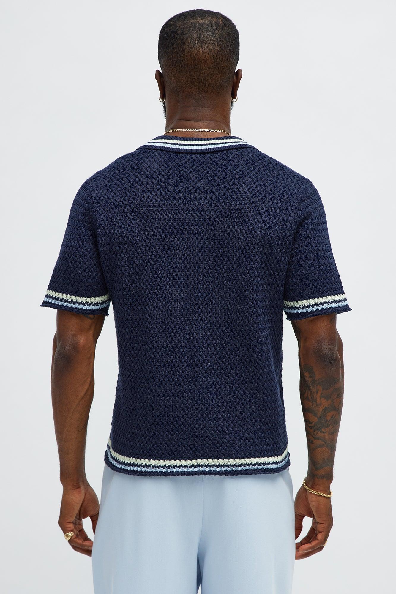 Vacay Crochet Button Up Shirt - Navy Product Image