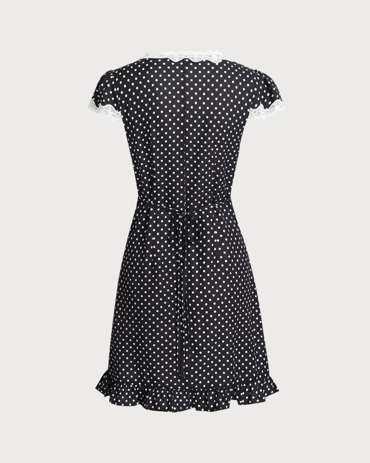 Black Polka Dot V-Neck Mini Dress Product Image