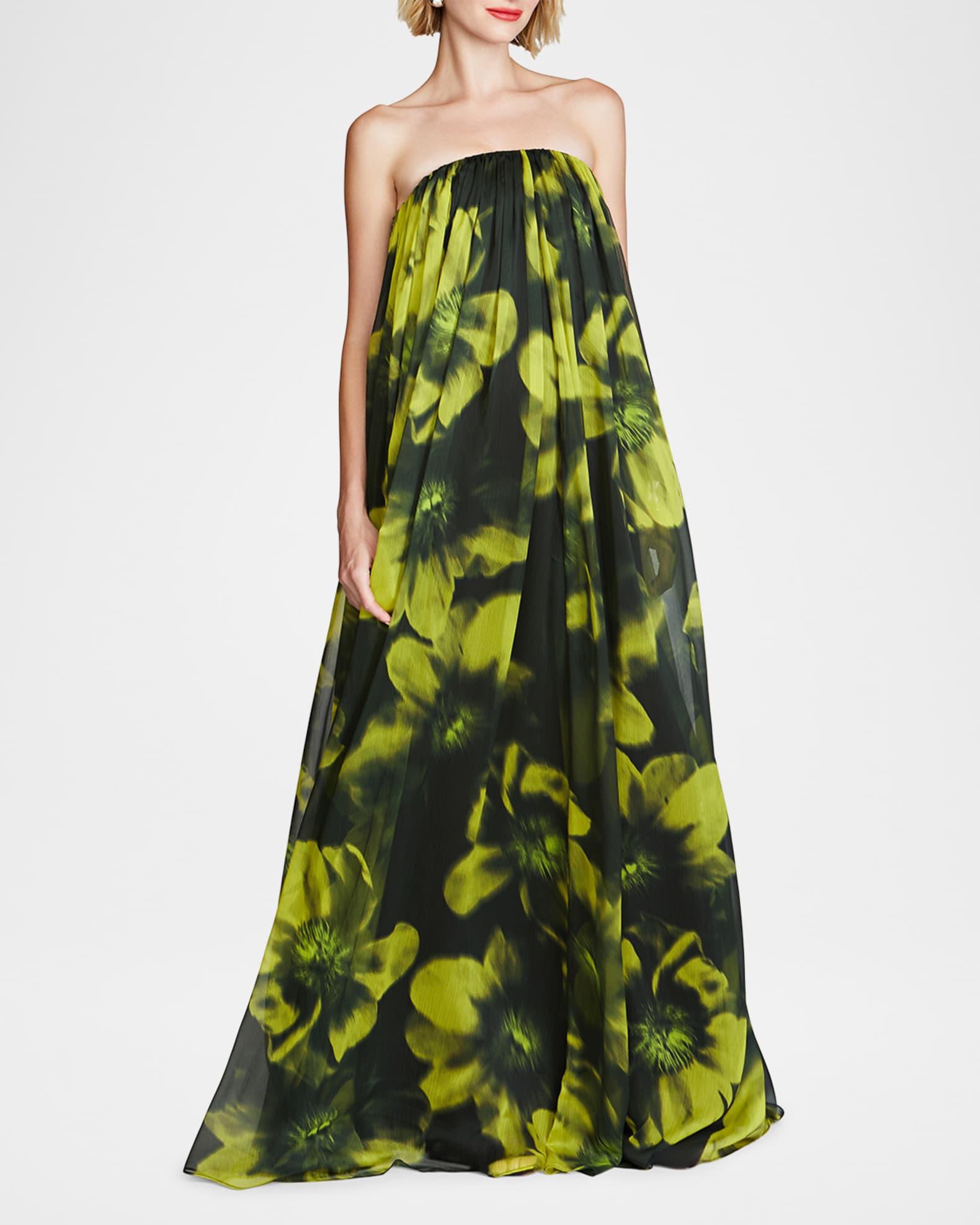 Claudette Strapless Floral-Print Trapeze Gown Product Image
