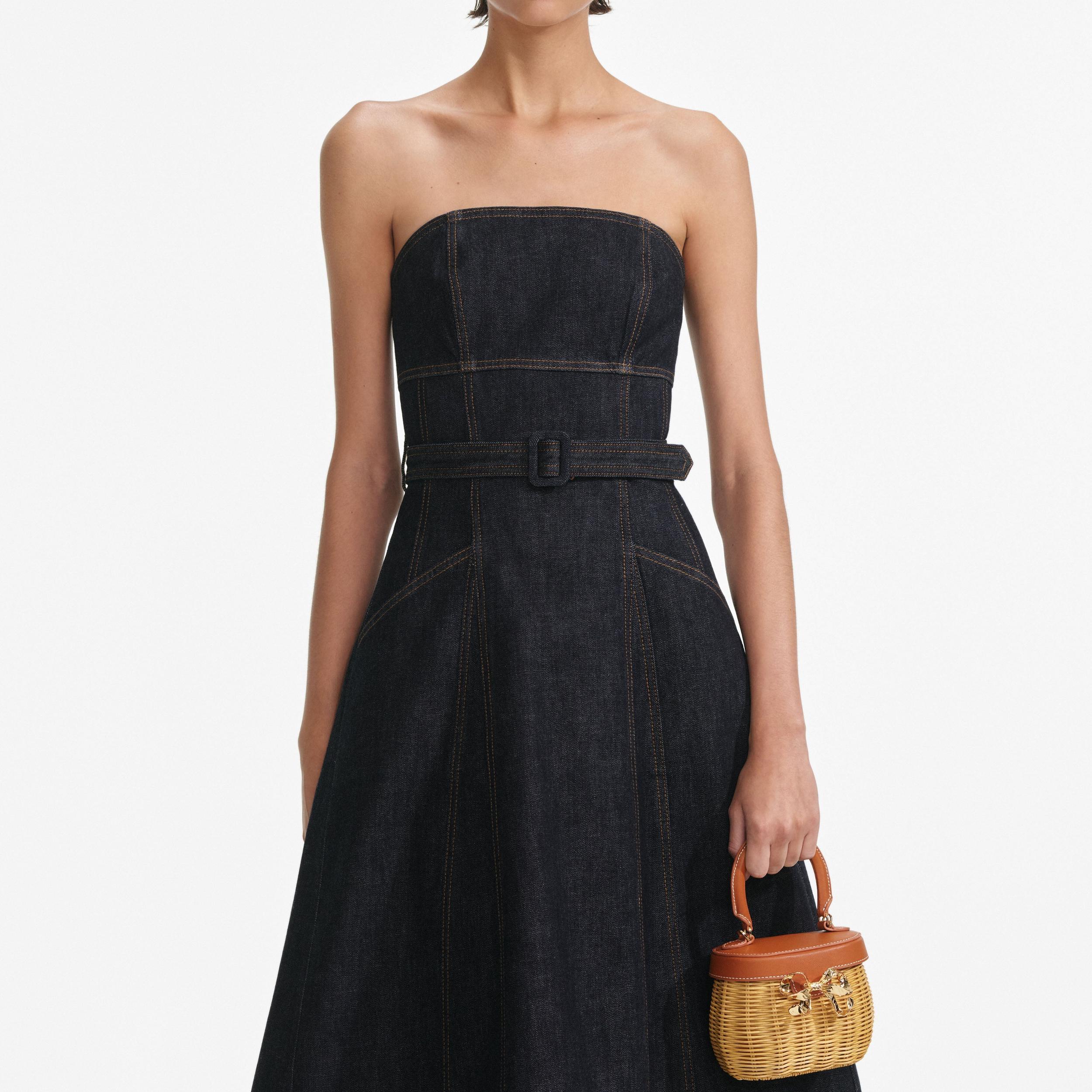 Indigo Denim Bandeau Midi Dress Product Image