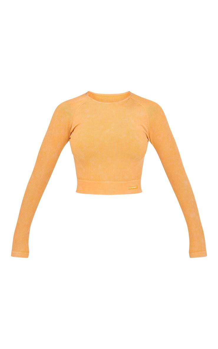 PLT SPORT Mustard Acid Wash Seamless Rib Long Sleeve Sports Top Product Image