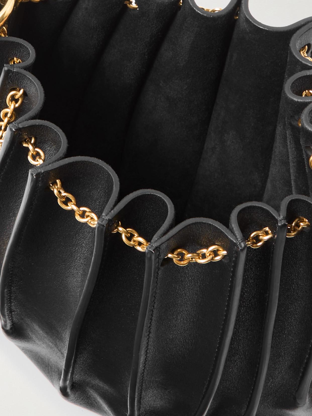 CHLOÉ Sea Treasures Embellished Pleated Leather Shoulder Bag In Black Product Image