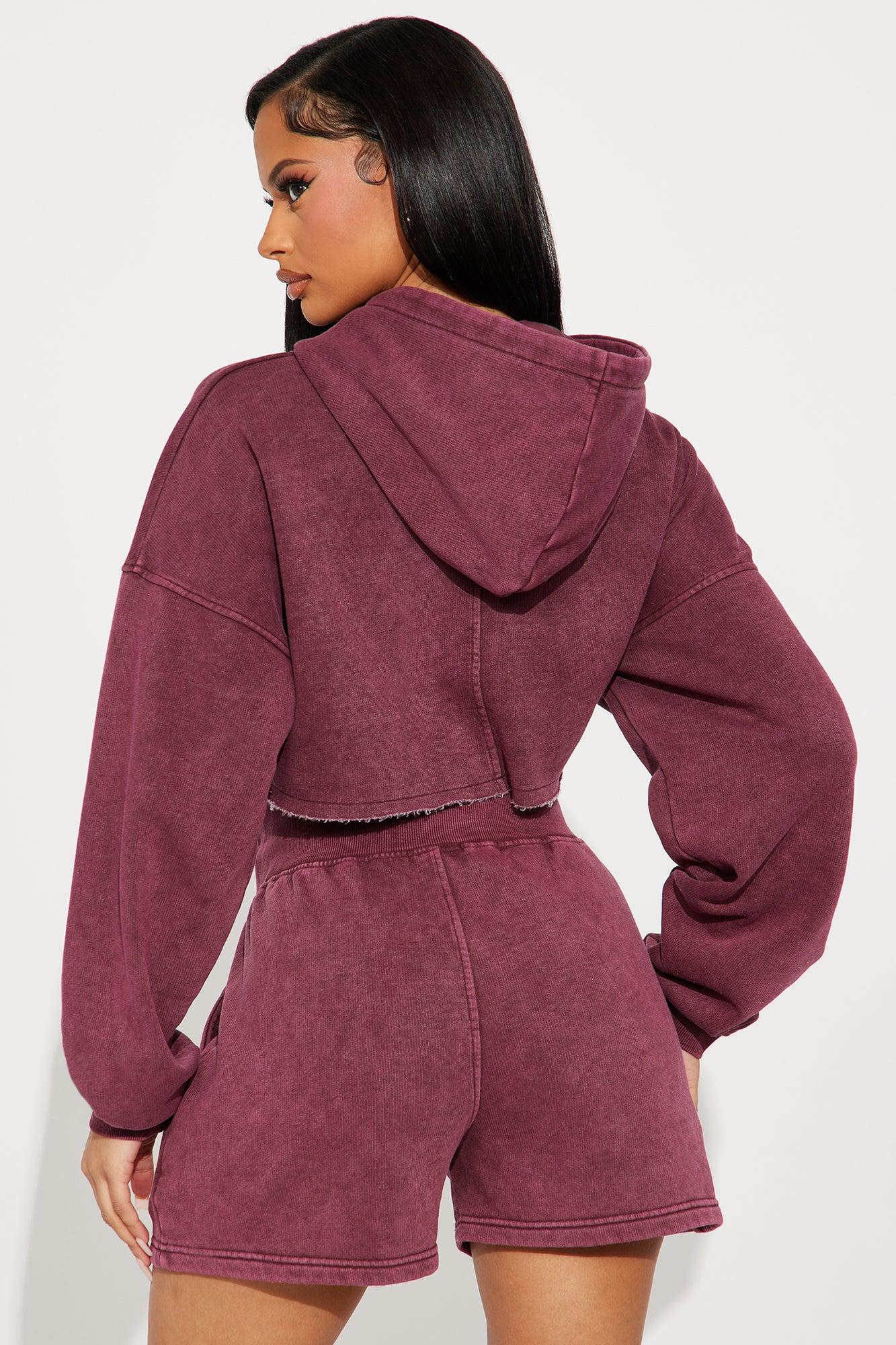 On The Go Fleece Short Set - Burgundy Product Image