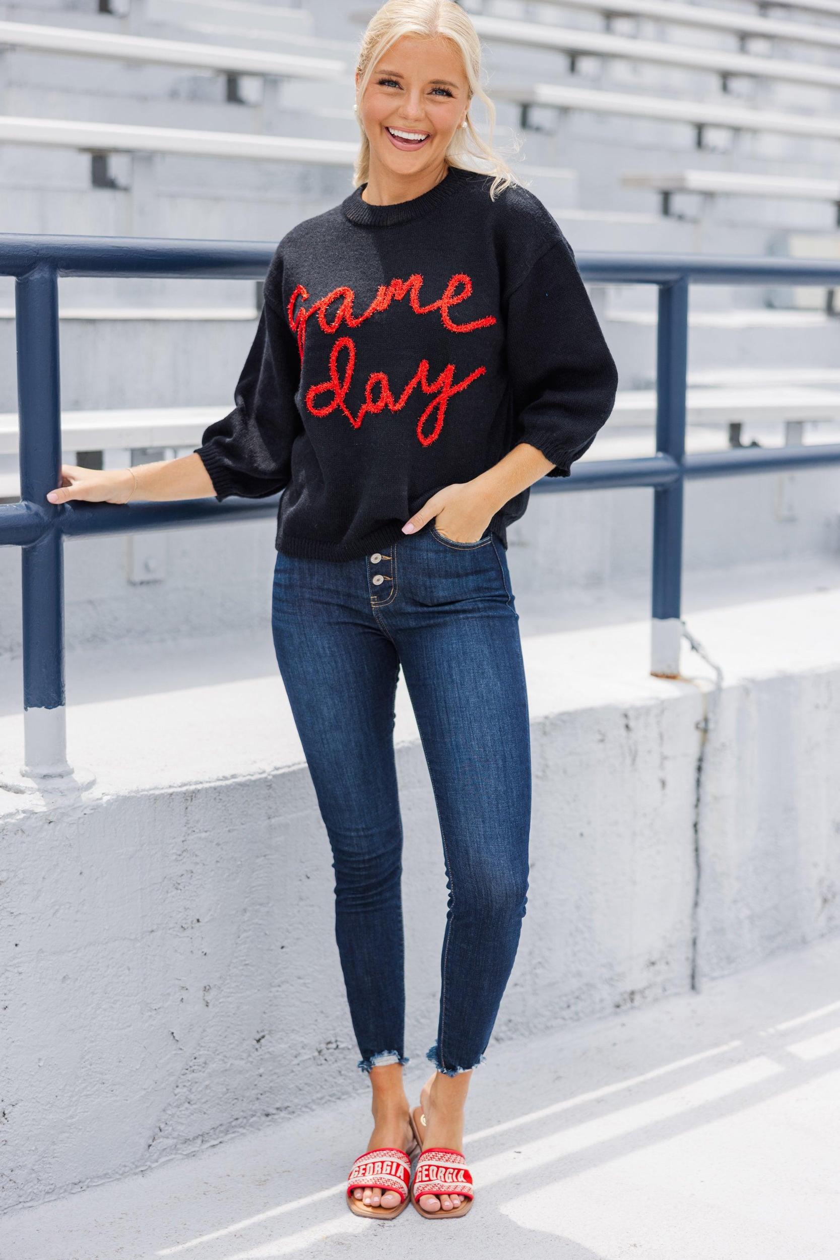 To The Stadium Black Game Day Puff Sleeve Sweater Female Product Image