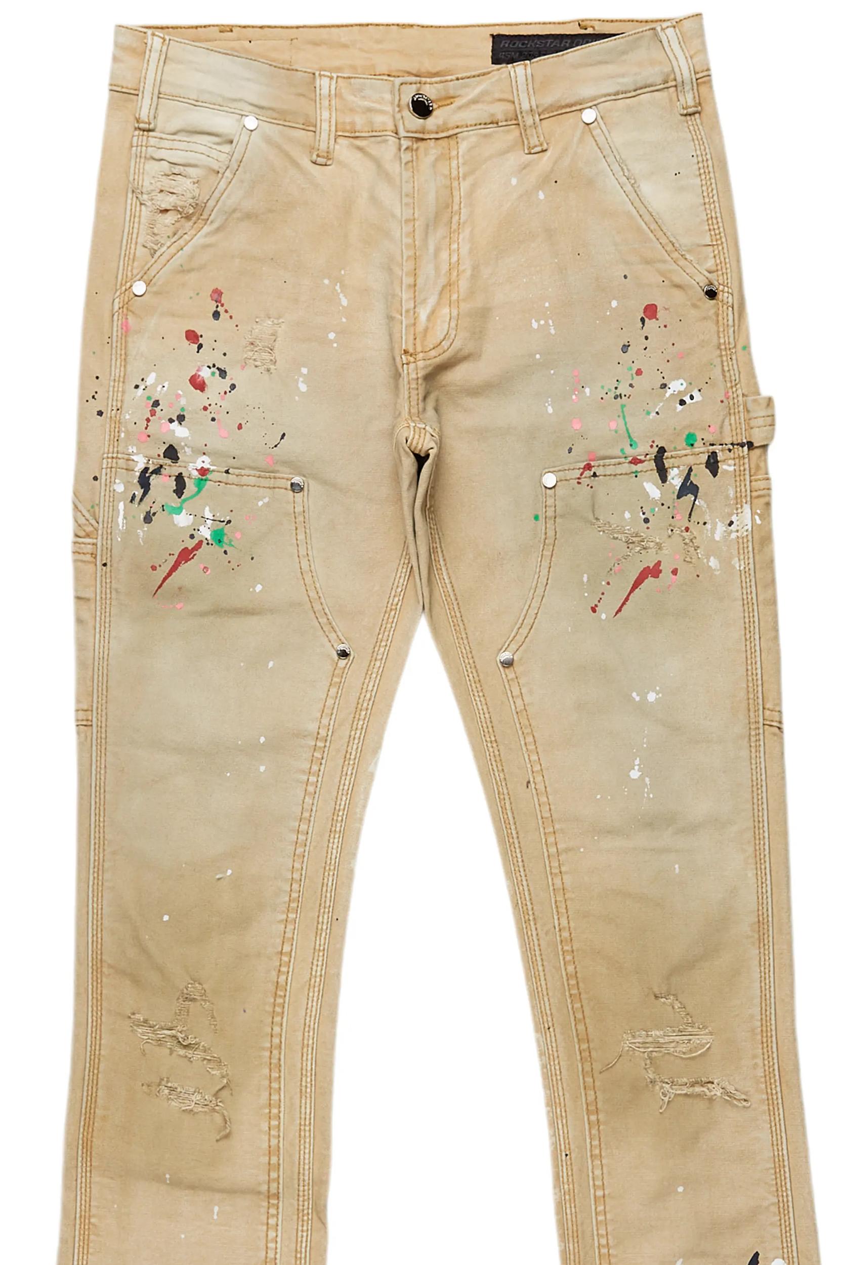 Zoticus Beige Stacked Flare Jean Male Product Image