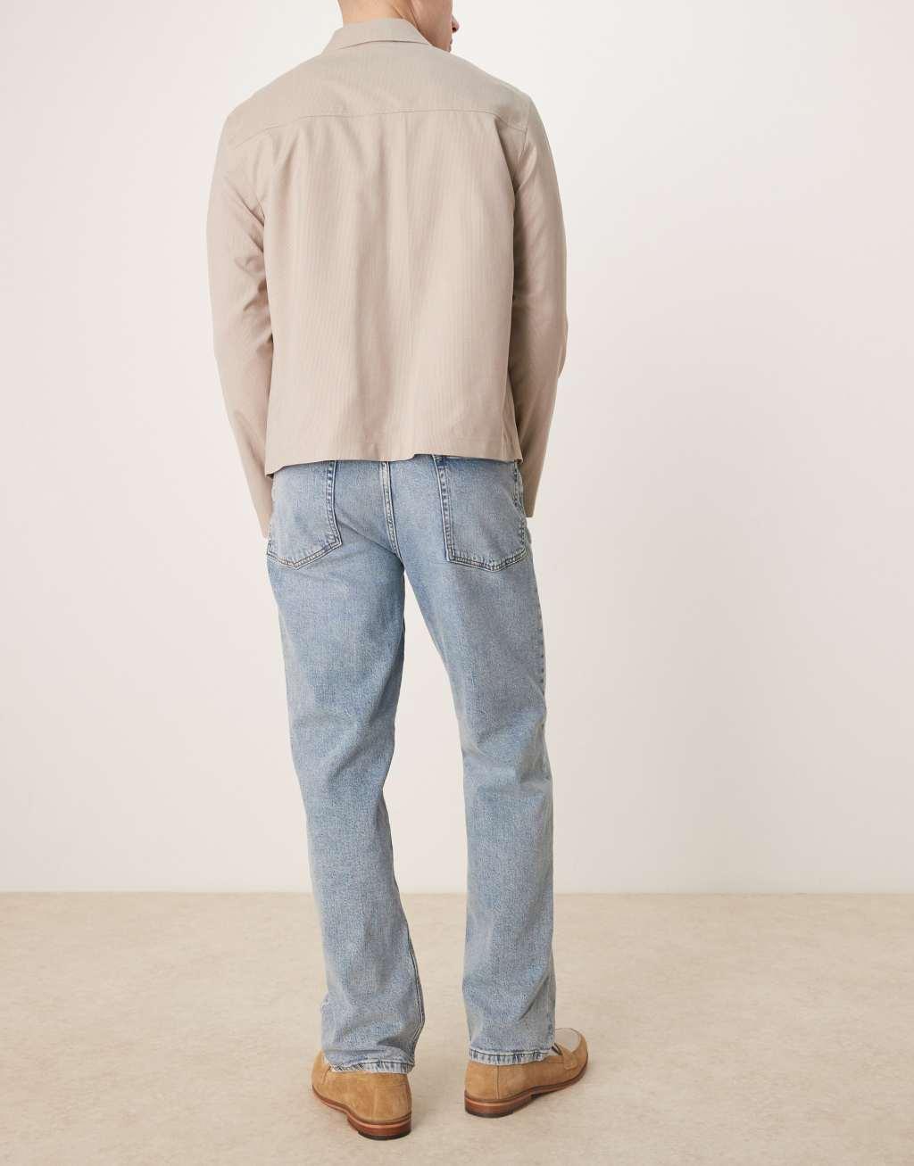 ASOS DESIGN straight stretch jeans with in mid wash blue Product Image