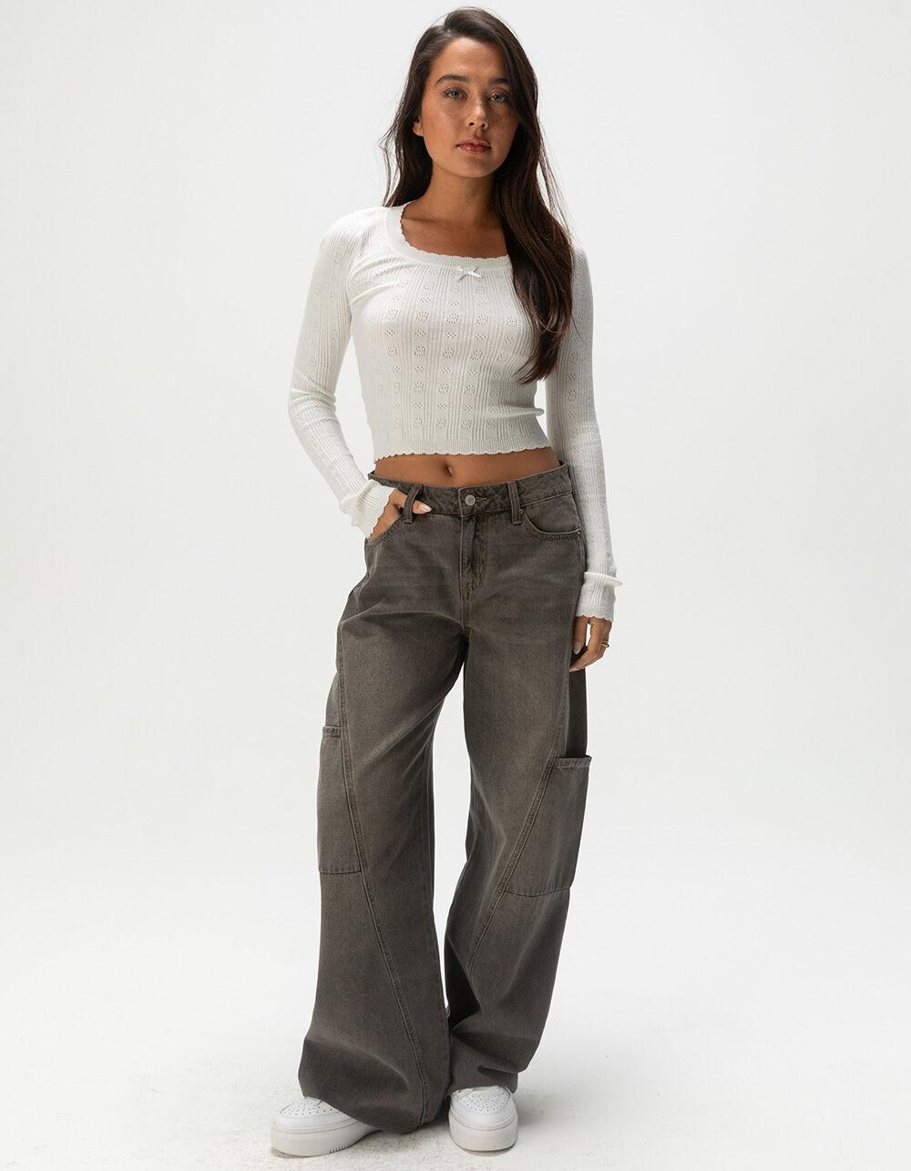 RSQ Womens Horizontal Seam Wide Leg Jeans - GREY DENIM Product Image