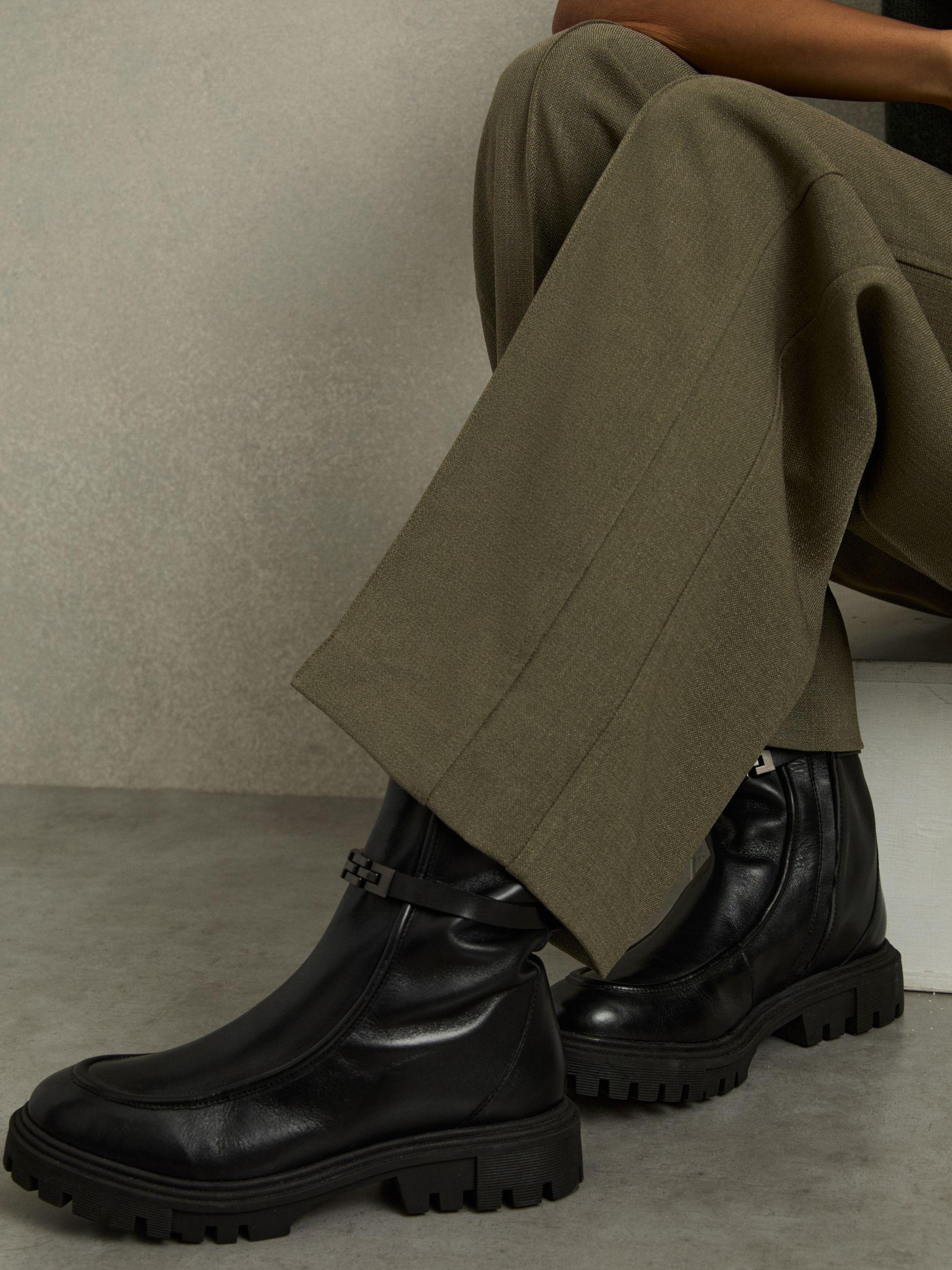 Chain Embellished Ankle Boots in Black Product Image