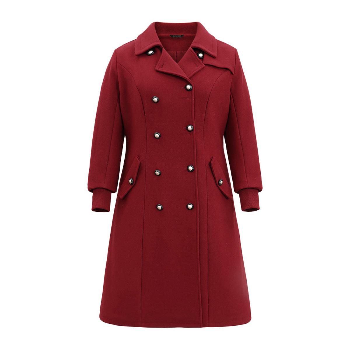Plus Size Plain Lapel Collar Double Breasted Coat Women Scarlet Casual Lined Ladies Dailywear Winter Coats BloomChic 30/6X Product Image