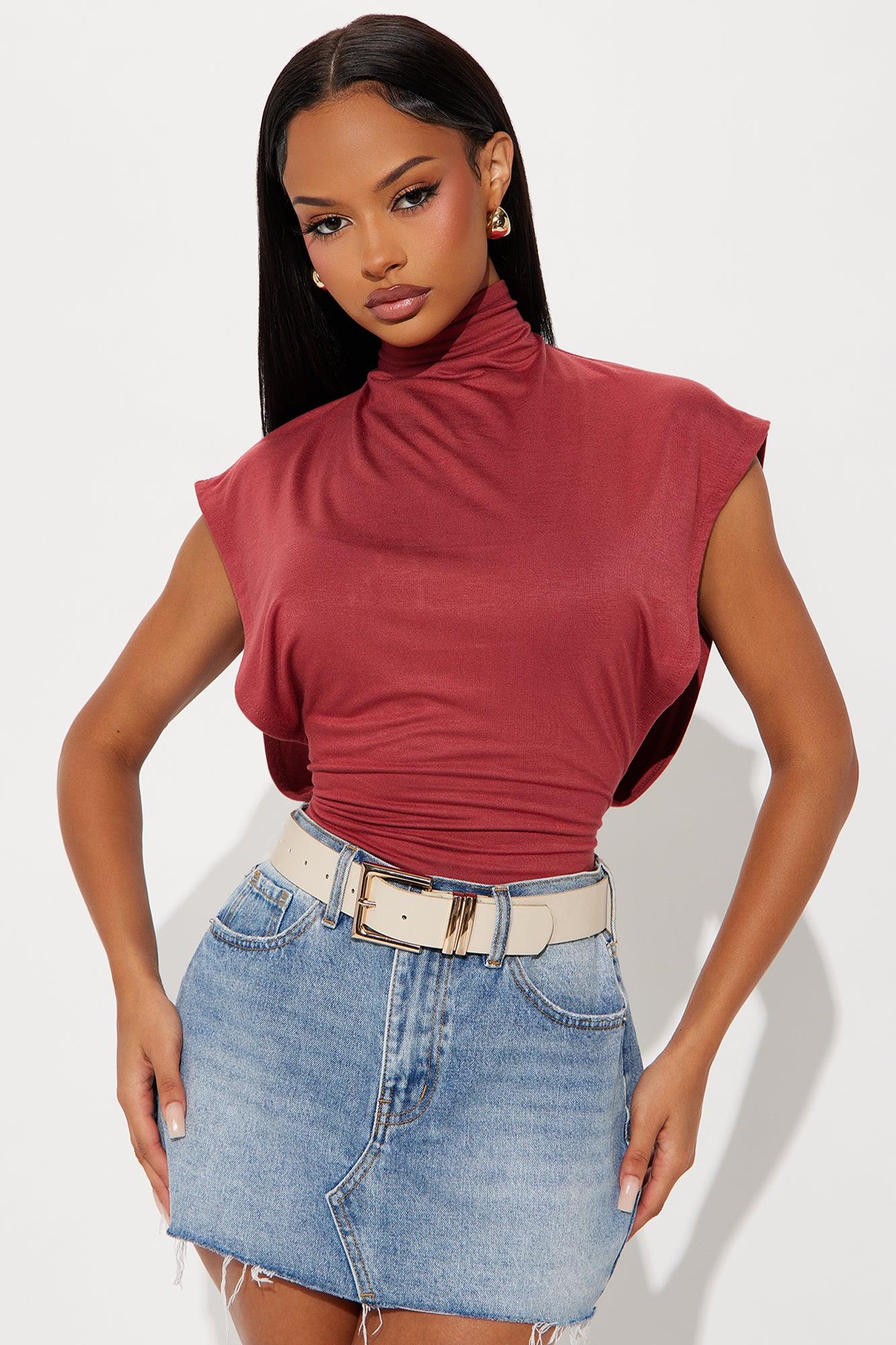 Audra Double Lined Turtle Neck Bodysuit - Rust Female Product Image