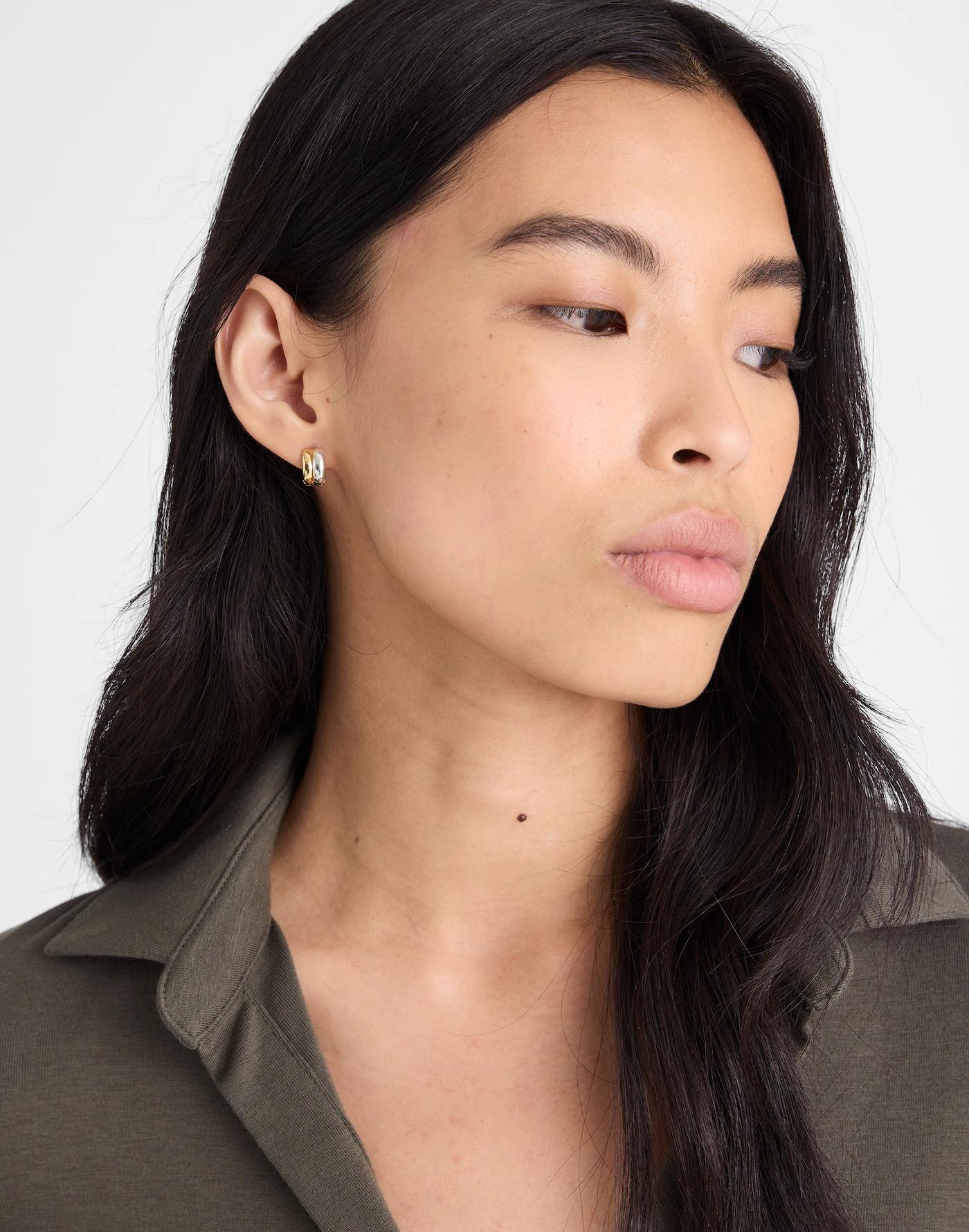 Demi-Fine Mixed-Metal Chunky Huggie Earrings Product Image