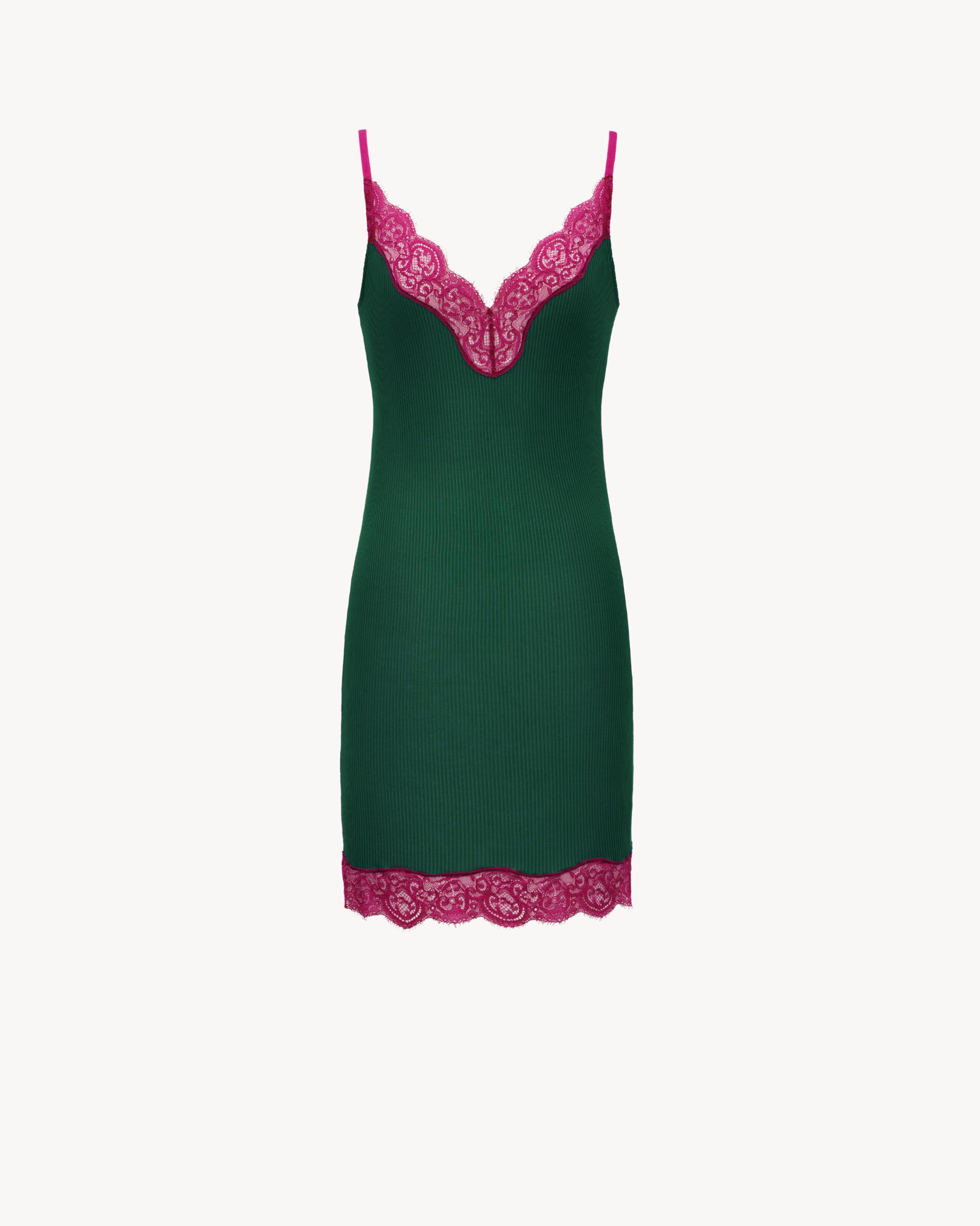 Lace Slip Dress in Ribbed Silk Jersey Product Image